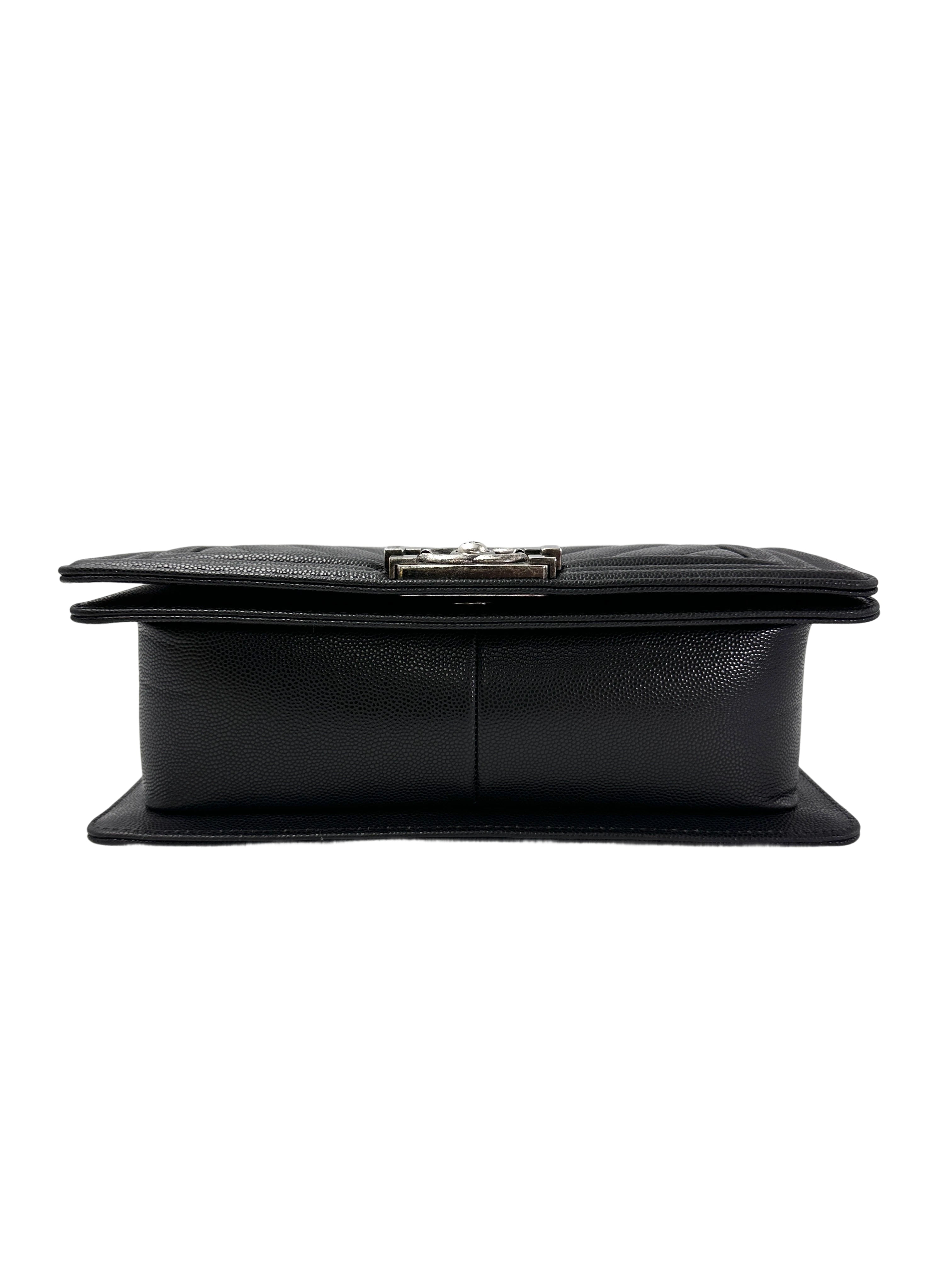 Chanel LeBoy Black Chevron Quilted Leather Flap Bag With Silver Buckle(23***91) CC1966