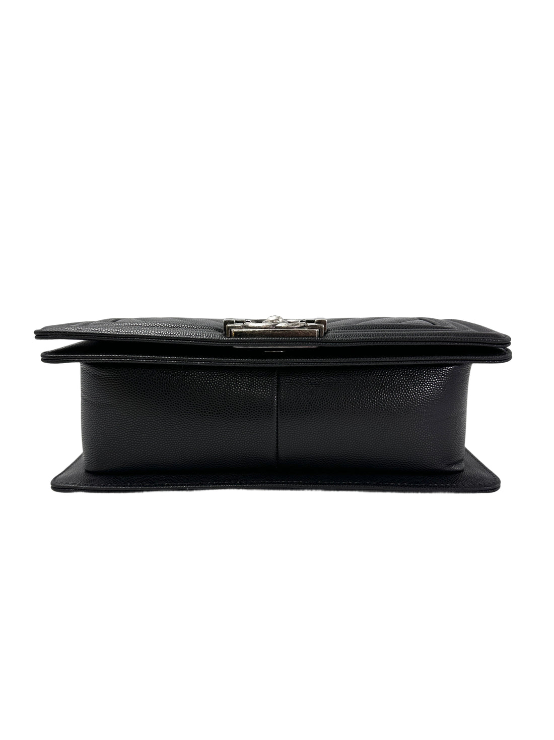 Chanel LeBoy Black Chevron Quilted Leather Flap Bag With Silver Buckle(23***91) CC1966
