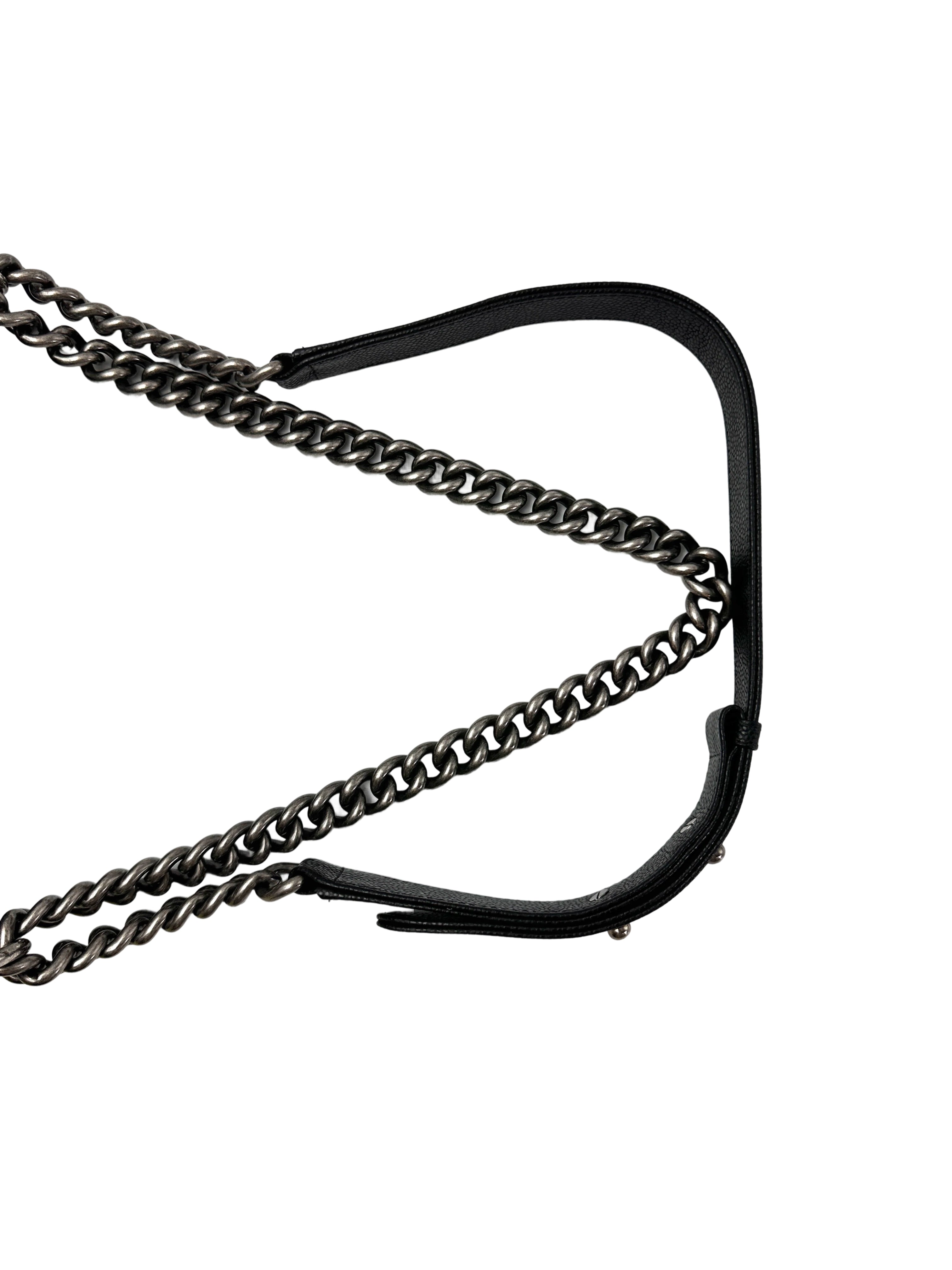 Chanel LeBoy Black Chevron Quilted Leather Flap Bag With Silver Buckle(23***91) CC1966