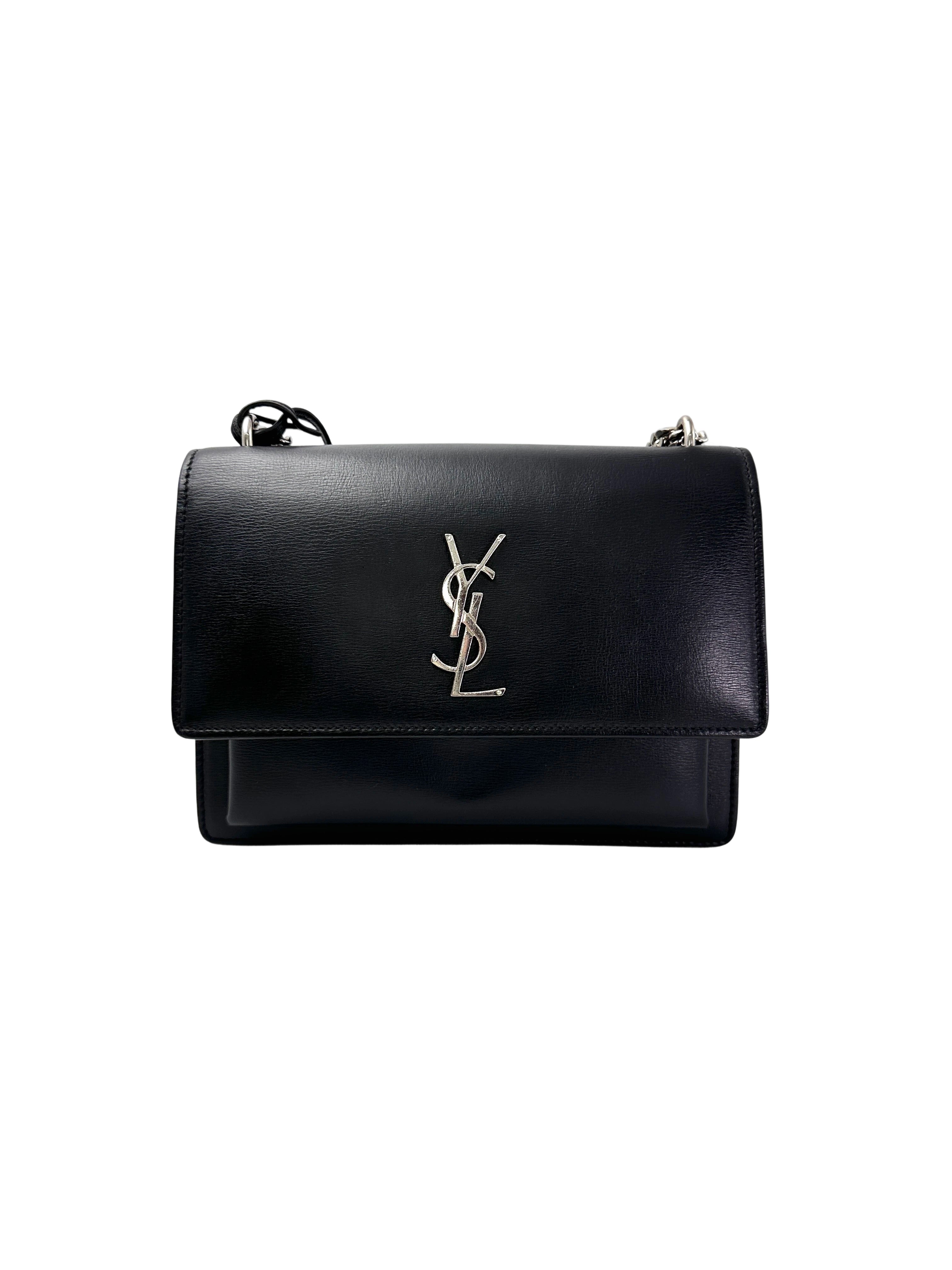 Saint Laurent Sunset Black Leather Medium Size Shoulder Bag SL234