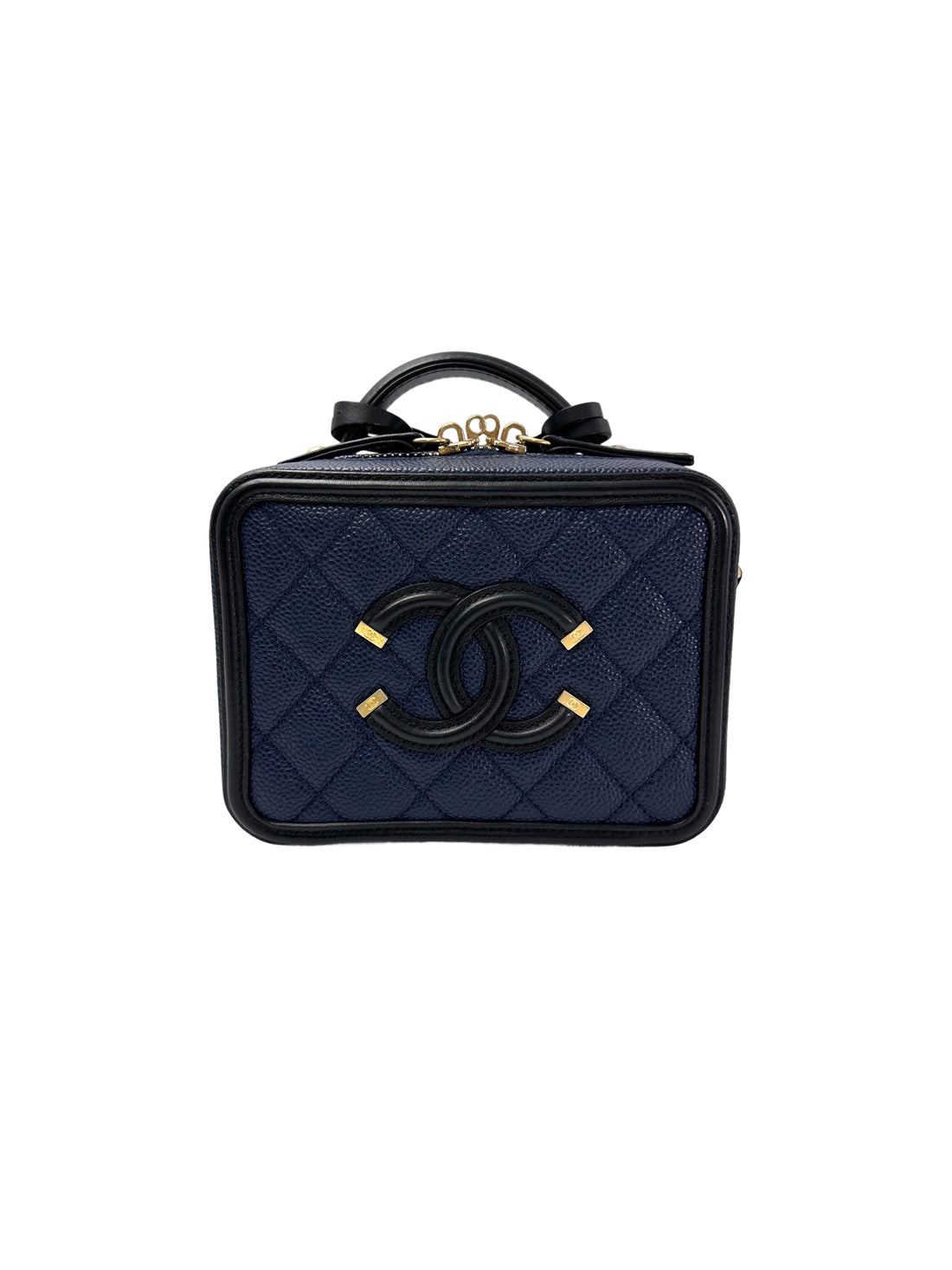 Chanel CC Filigree Navy Quilted Leather Small Size Vanity Case(26***32) CC1967