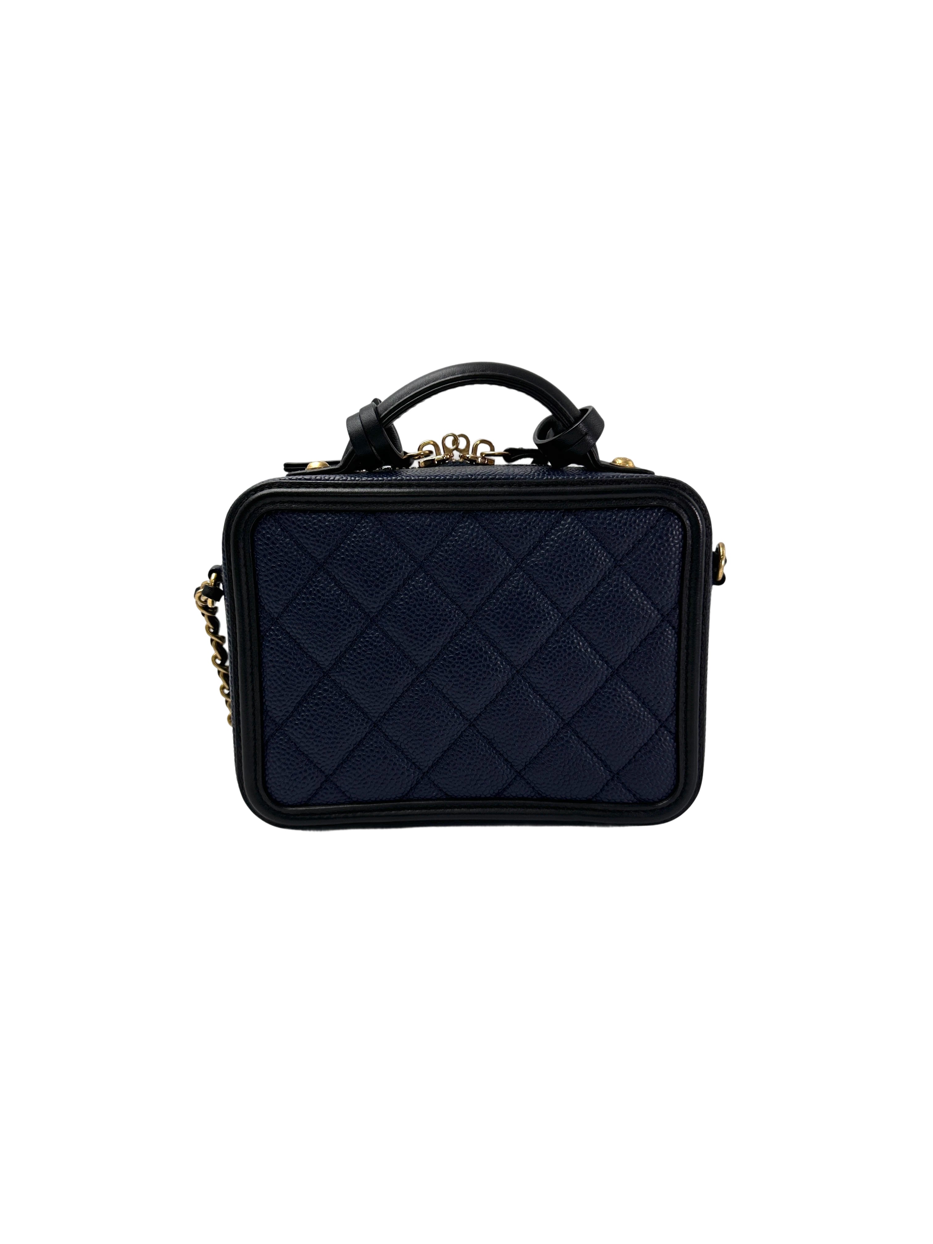 Chanel CC Filigree Navy Quilted Leather Small Size Vanity Case(26***32) CC1967