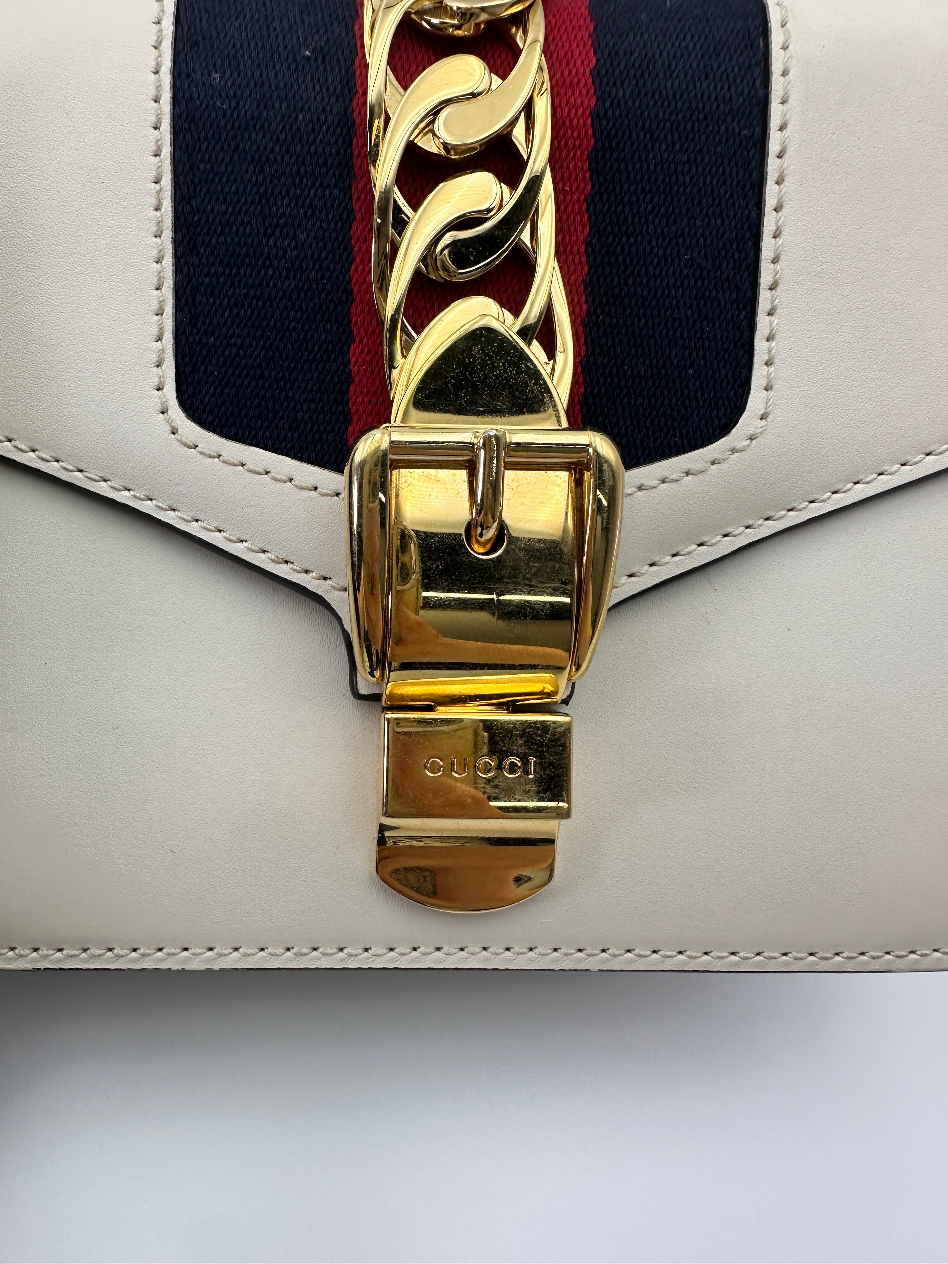 Gucci Sylvie White Leather Shoulder Bag GG996