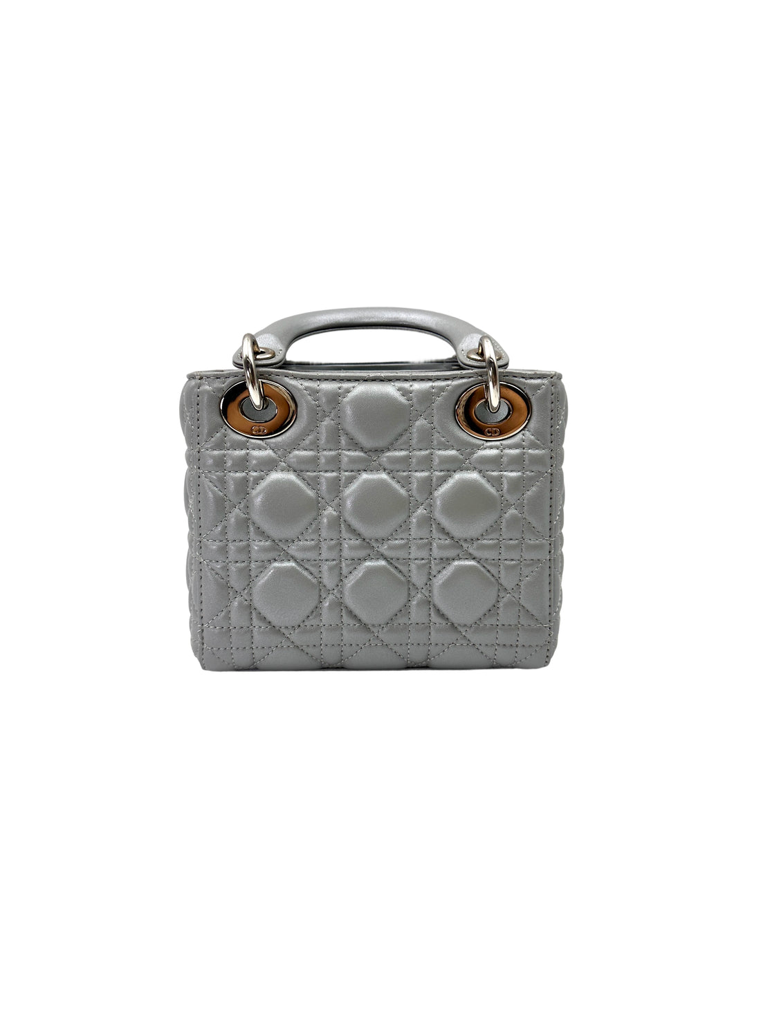 Christian Dior Lady Dior Silver Cannage Leather Handle Bag With Silver Buckle DR733