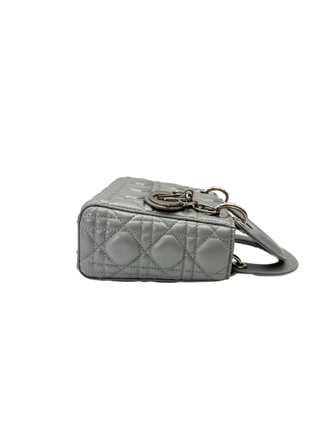 Christian Dior Lady Dior Silver Cannage Leather Handle Bag With Silver Buckle DR733