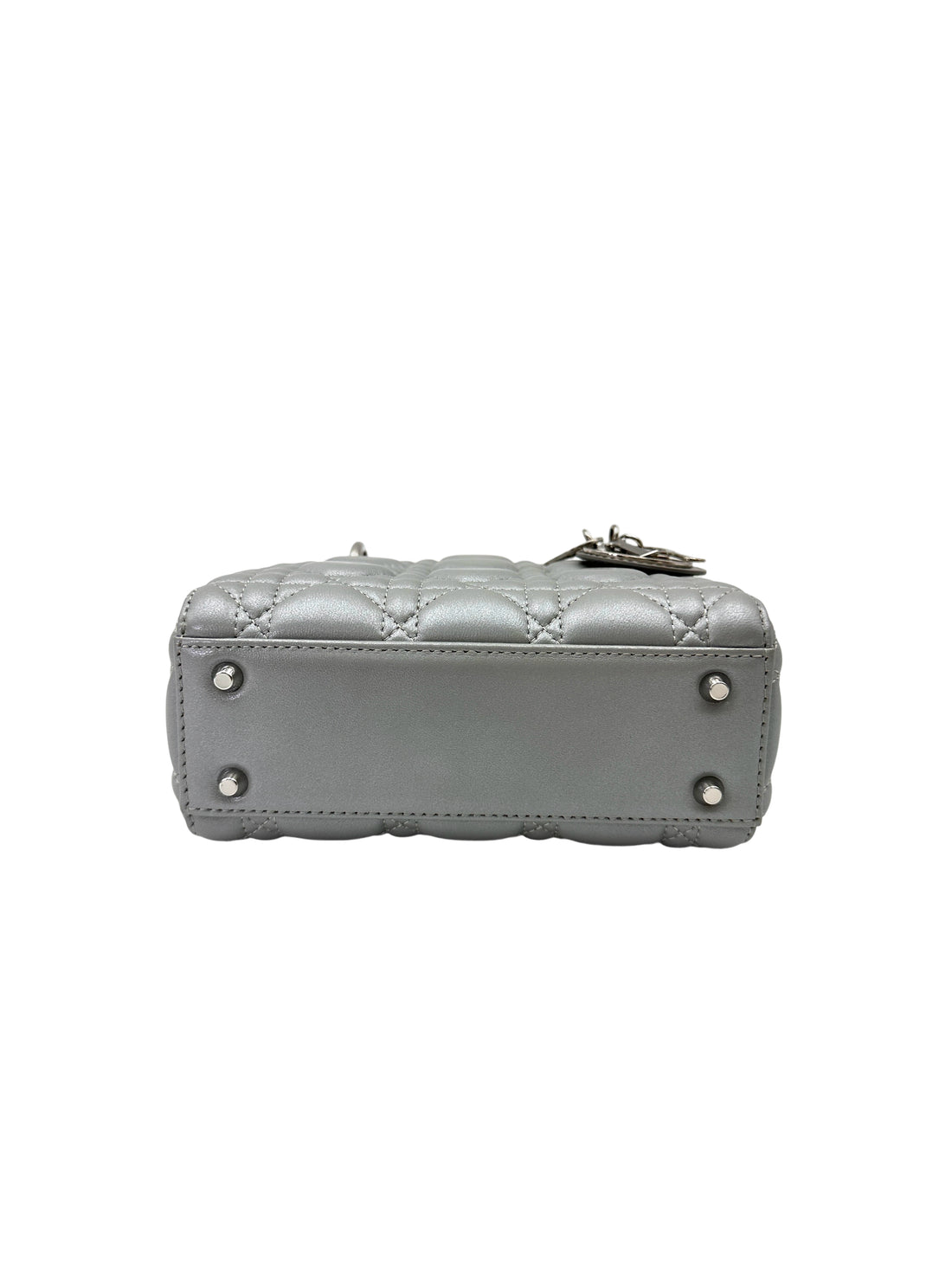 Christian Dior Lady Dior Silver Cannage Leather Handle Bag With Silver Buckle DR733