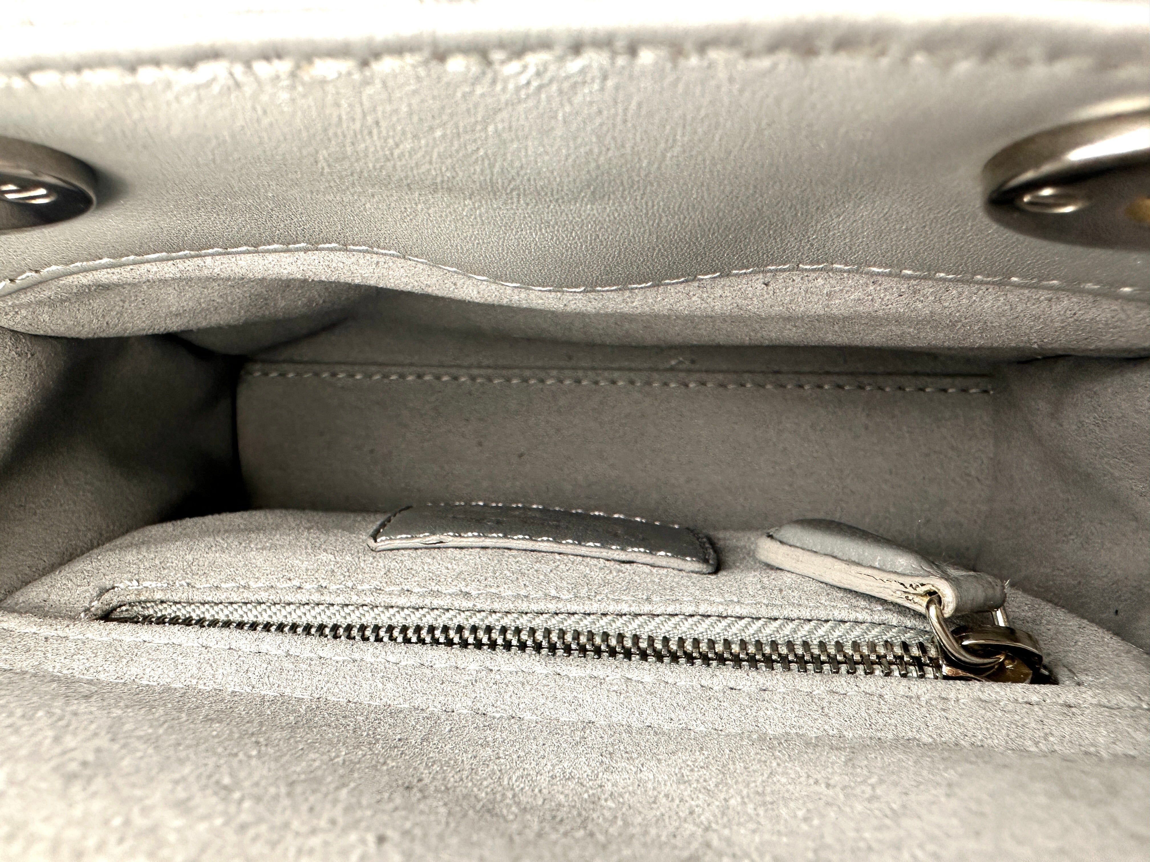 Christian Dior Lady Dior Silver Cannage Leather Handle Bag With Silver Buckle DR733