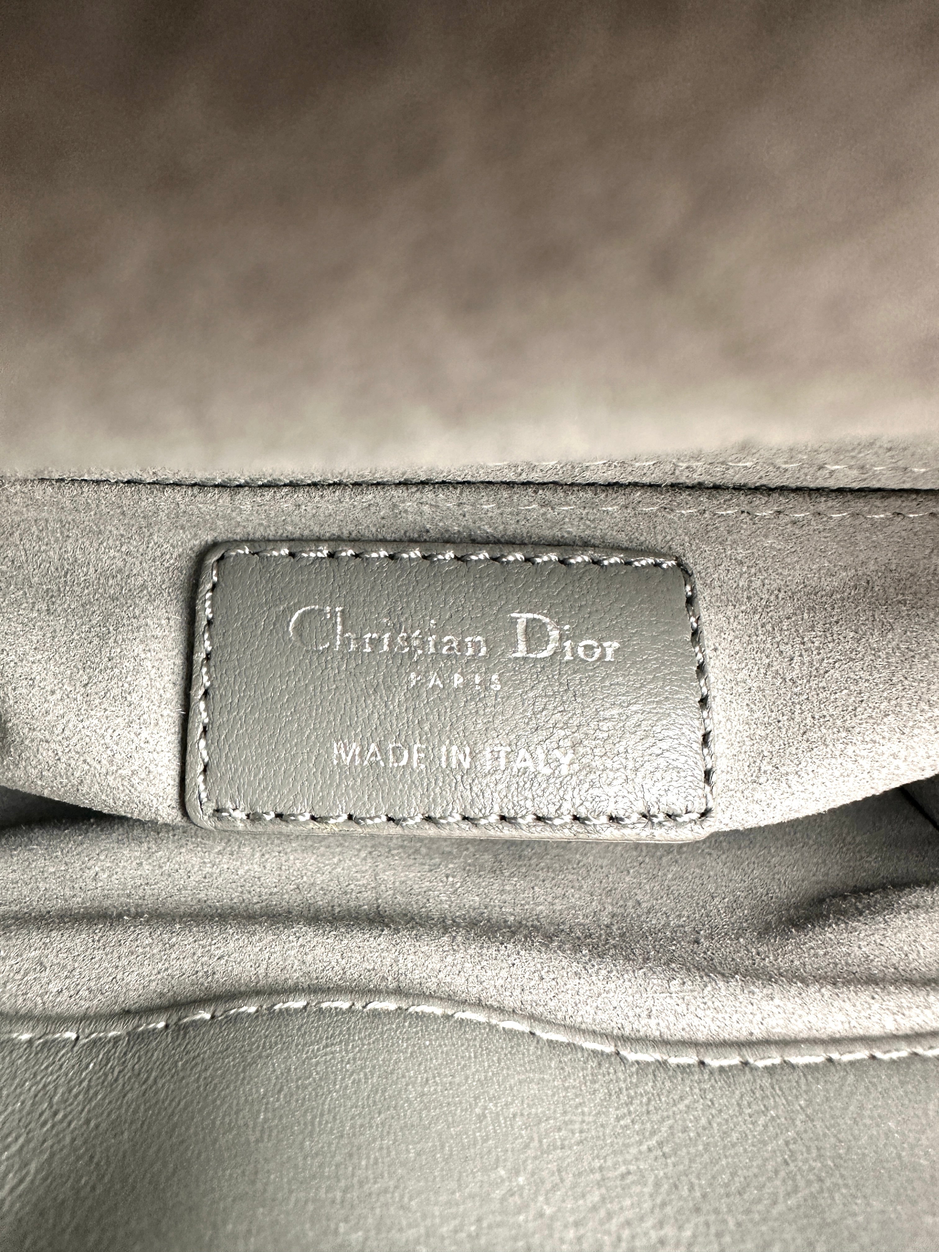Christian Dior Lady Dior Silver Cannage Leather Handle Bag With Silver Buckle DR733