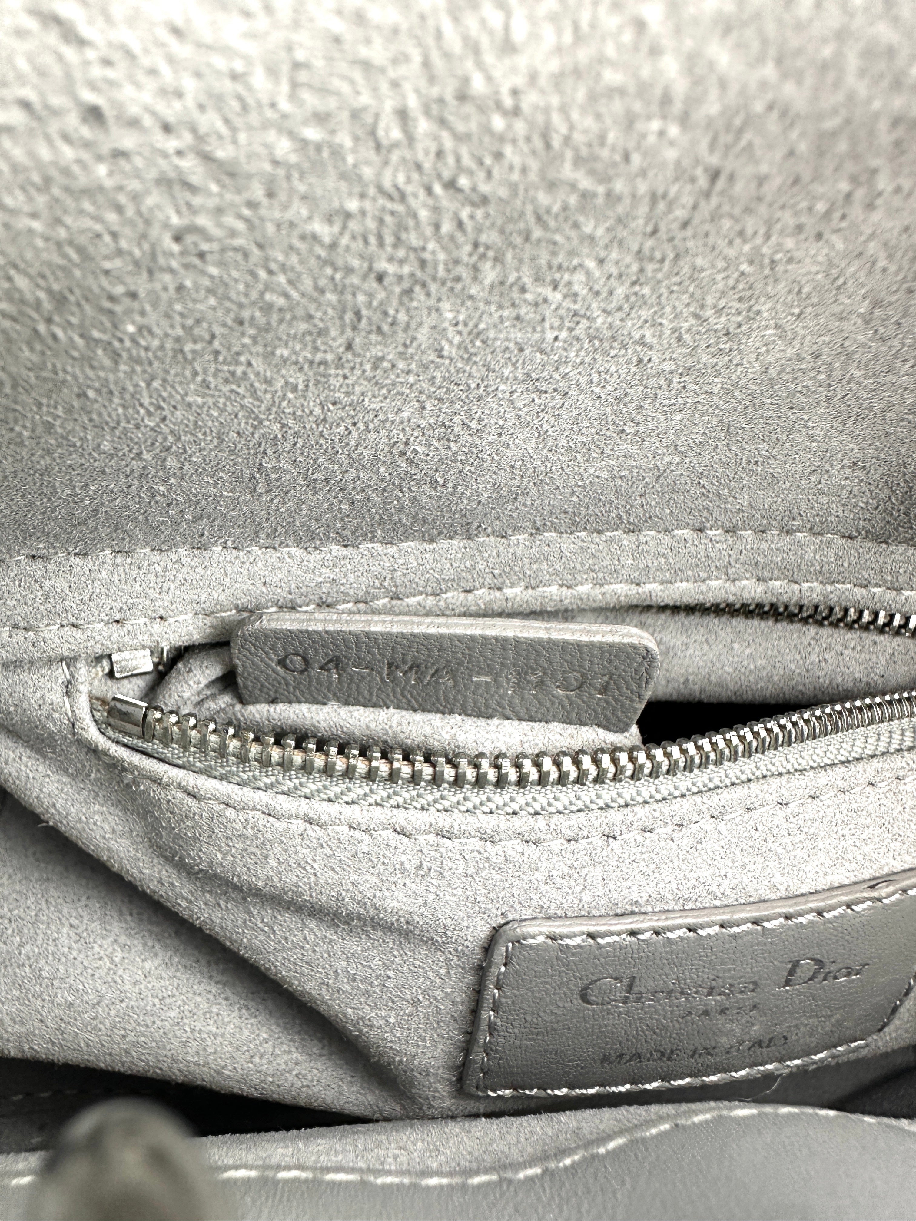Christian Dior Lady Dior Silver Cannage Leather Handle Bag With Silver Buckle DR733
