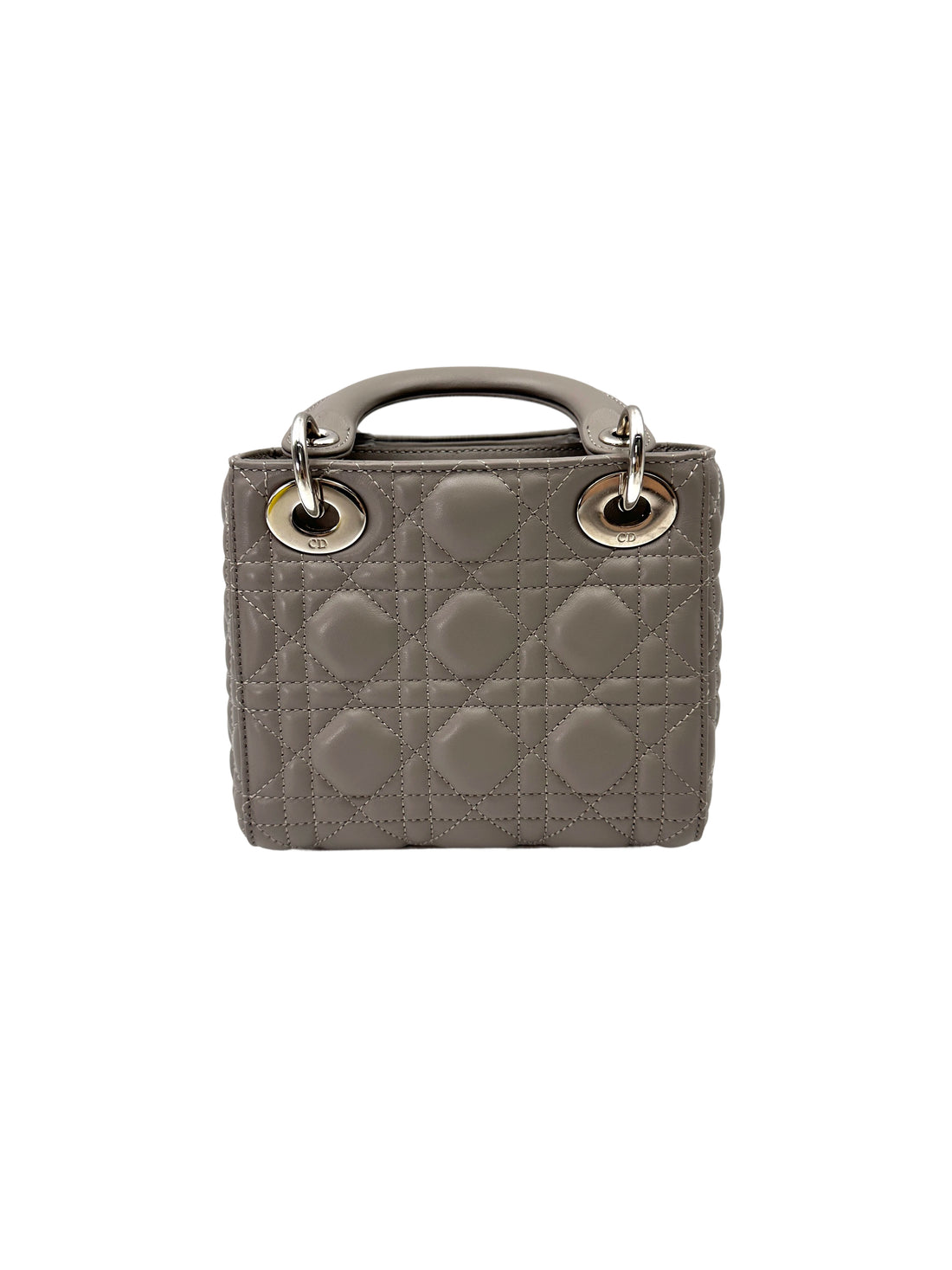 Christian Dior Lady Dior Grey Cannage Lambskin Handle Bag With Silver Buckle DR734