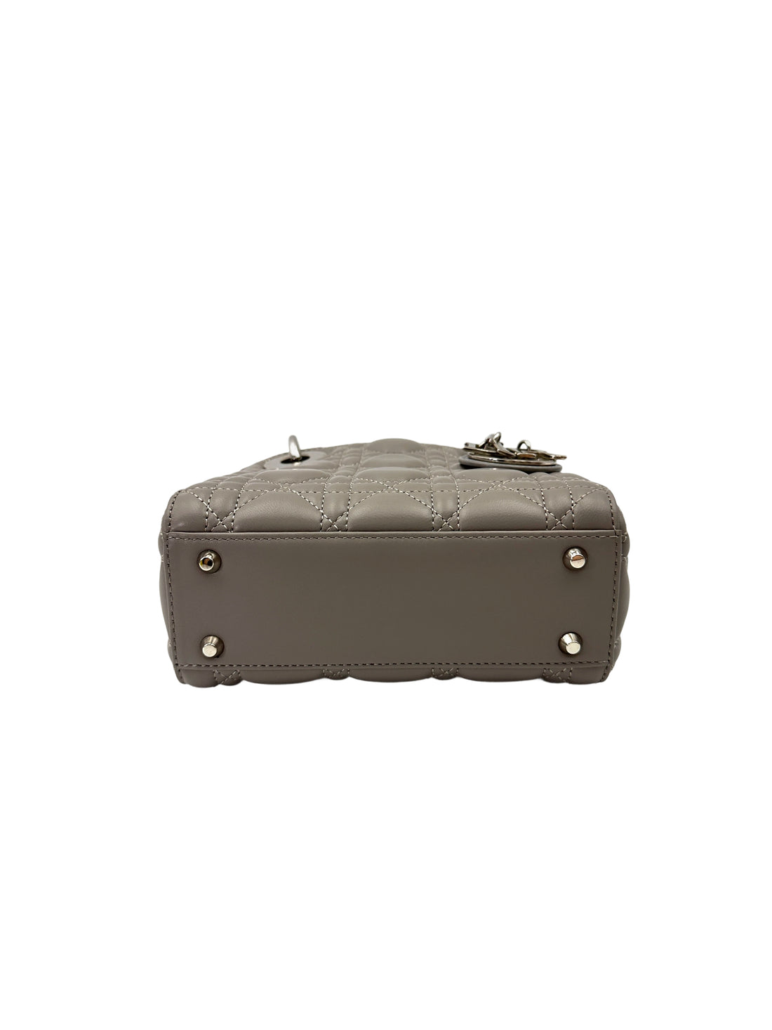 Christian Dior Lady Dior Grey Cannage Lambskin Handle Bag With Silver Buckle DR734