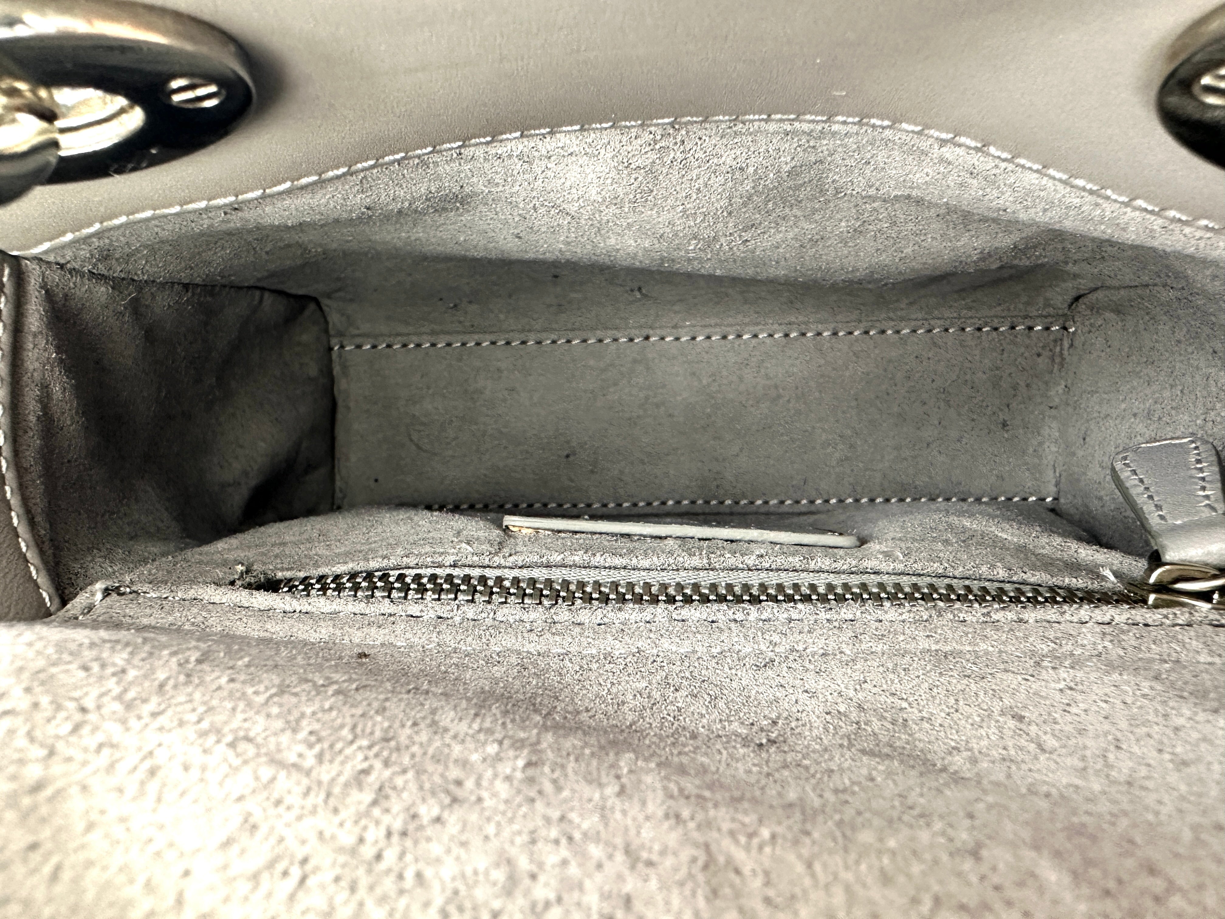 Christian Dior Lady Dior Grey Cannage Lambskin Handle Bag With Silver Buckle DR734