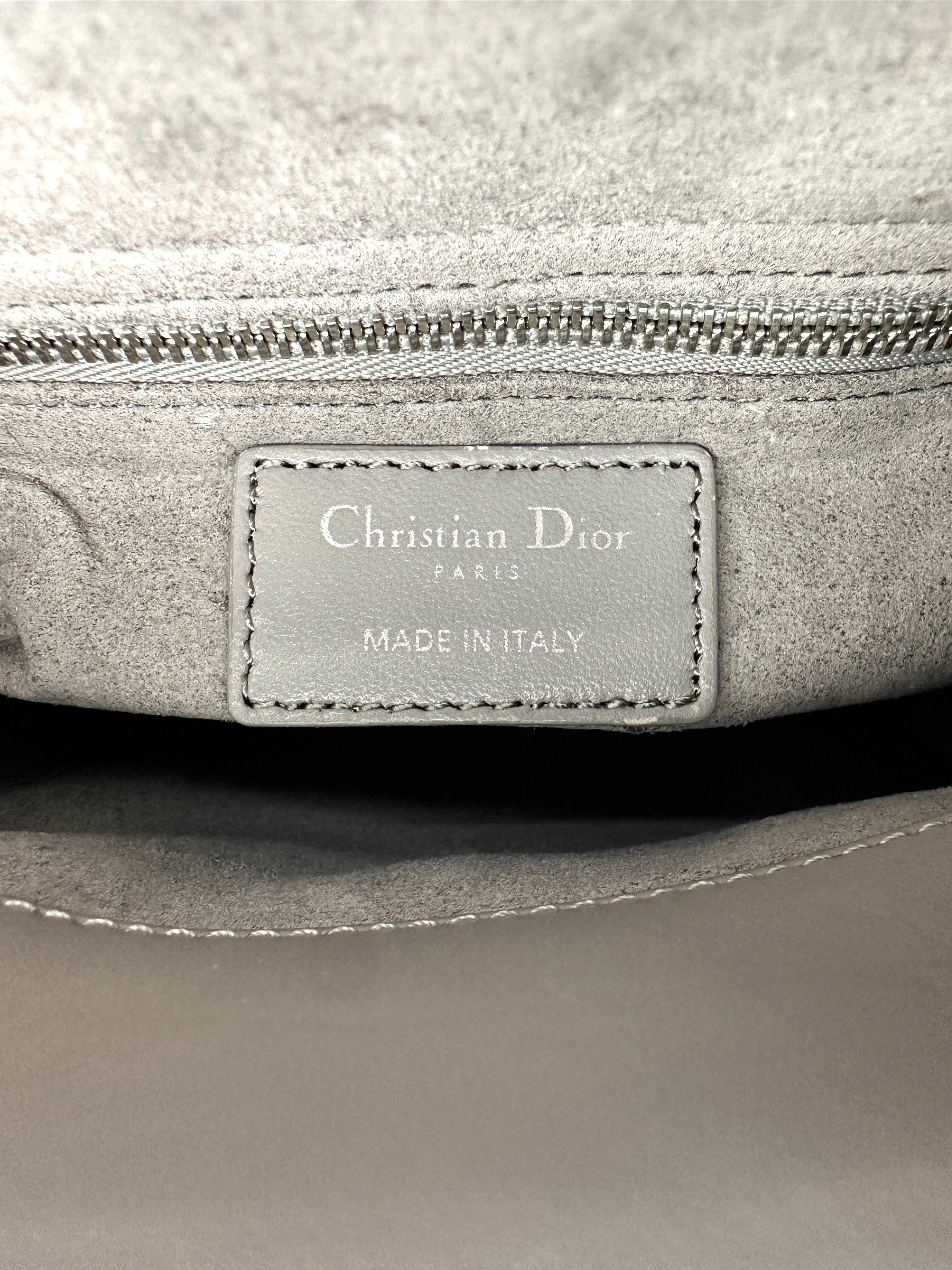 Christian Dior Lady Dior Grey Cannage Lambskin Handle Bag With Silver Buckle DR734