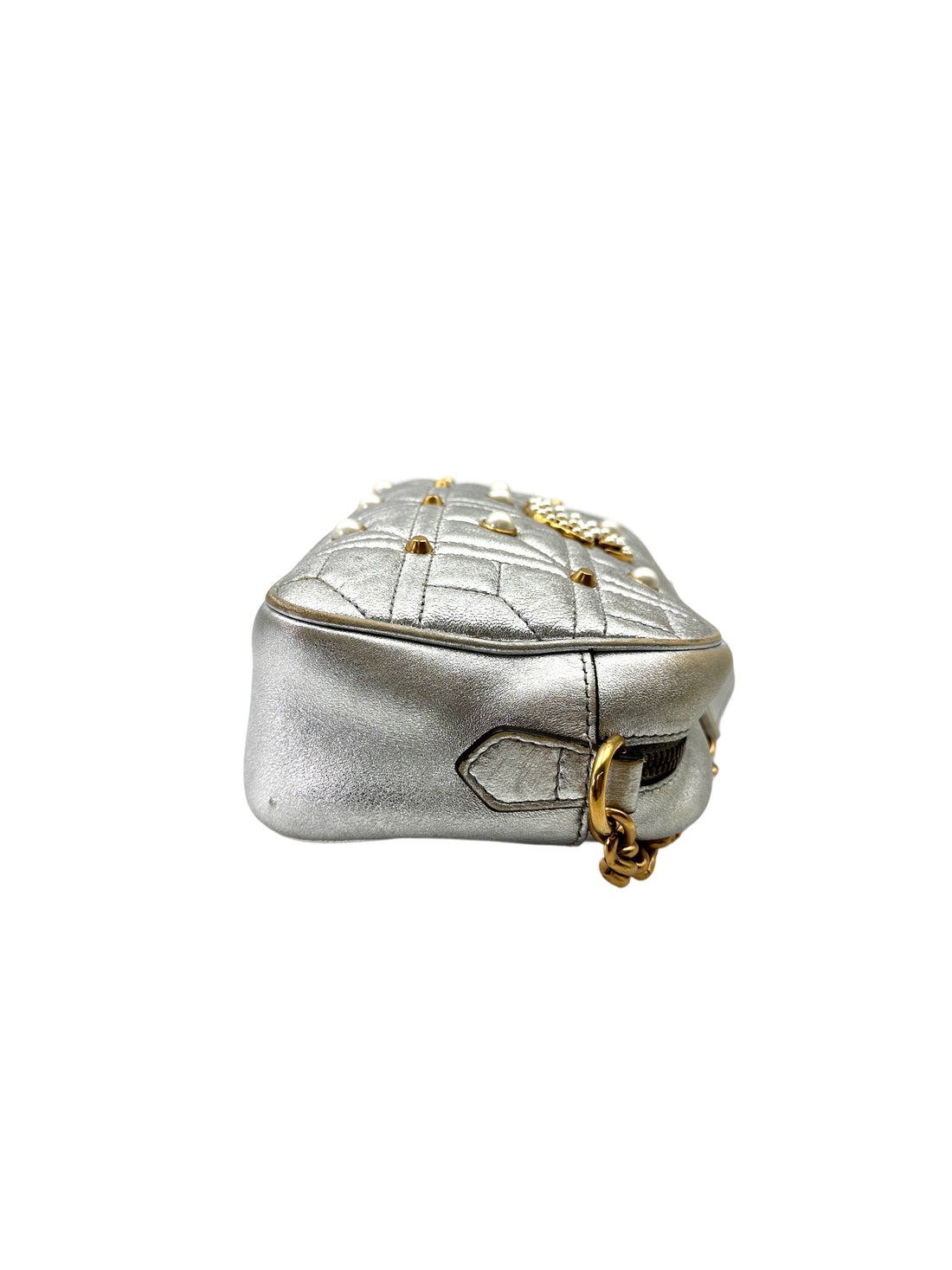 Gucci GG Marmont Silver Pearl Studded Leather Camera Bag GG993