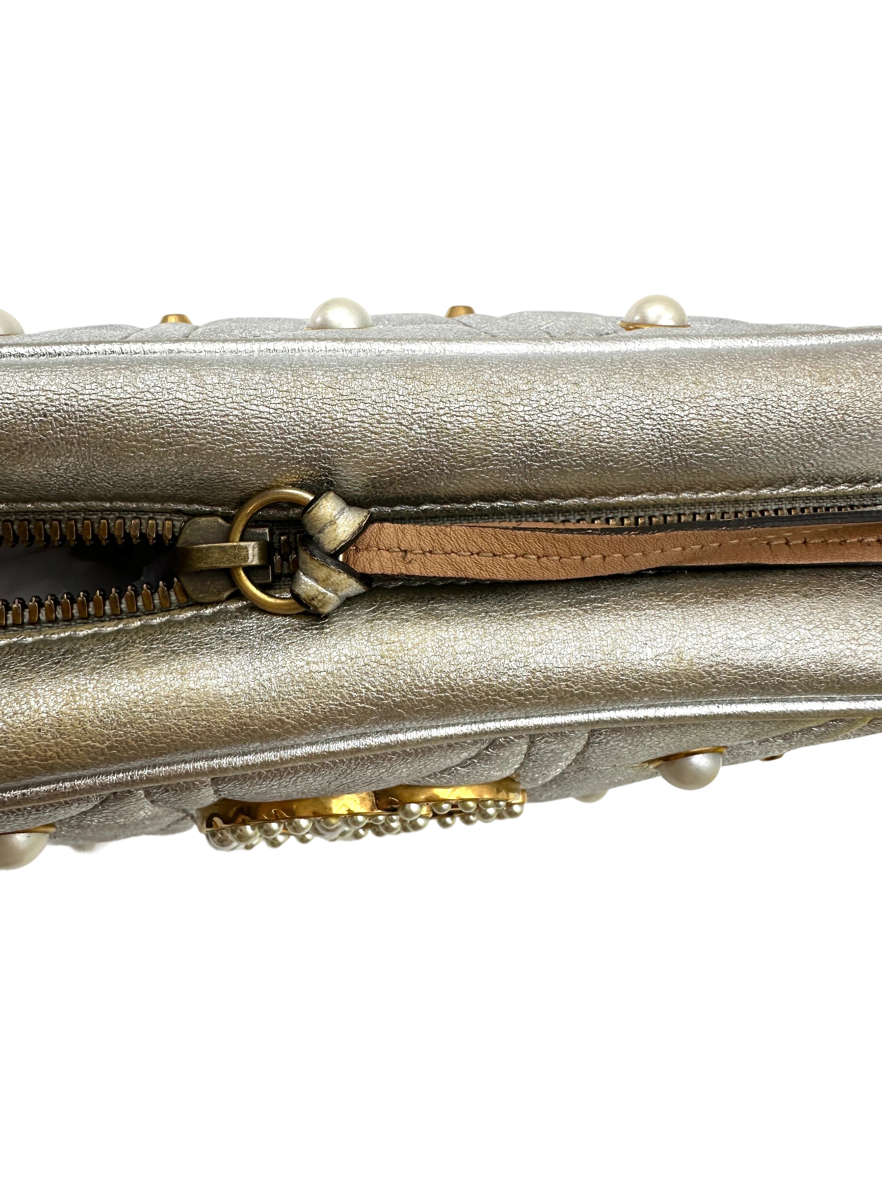 Gucci GG Marmont Silver Pearl Studded Leather Camera Bag GG993