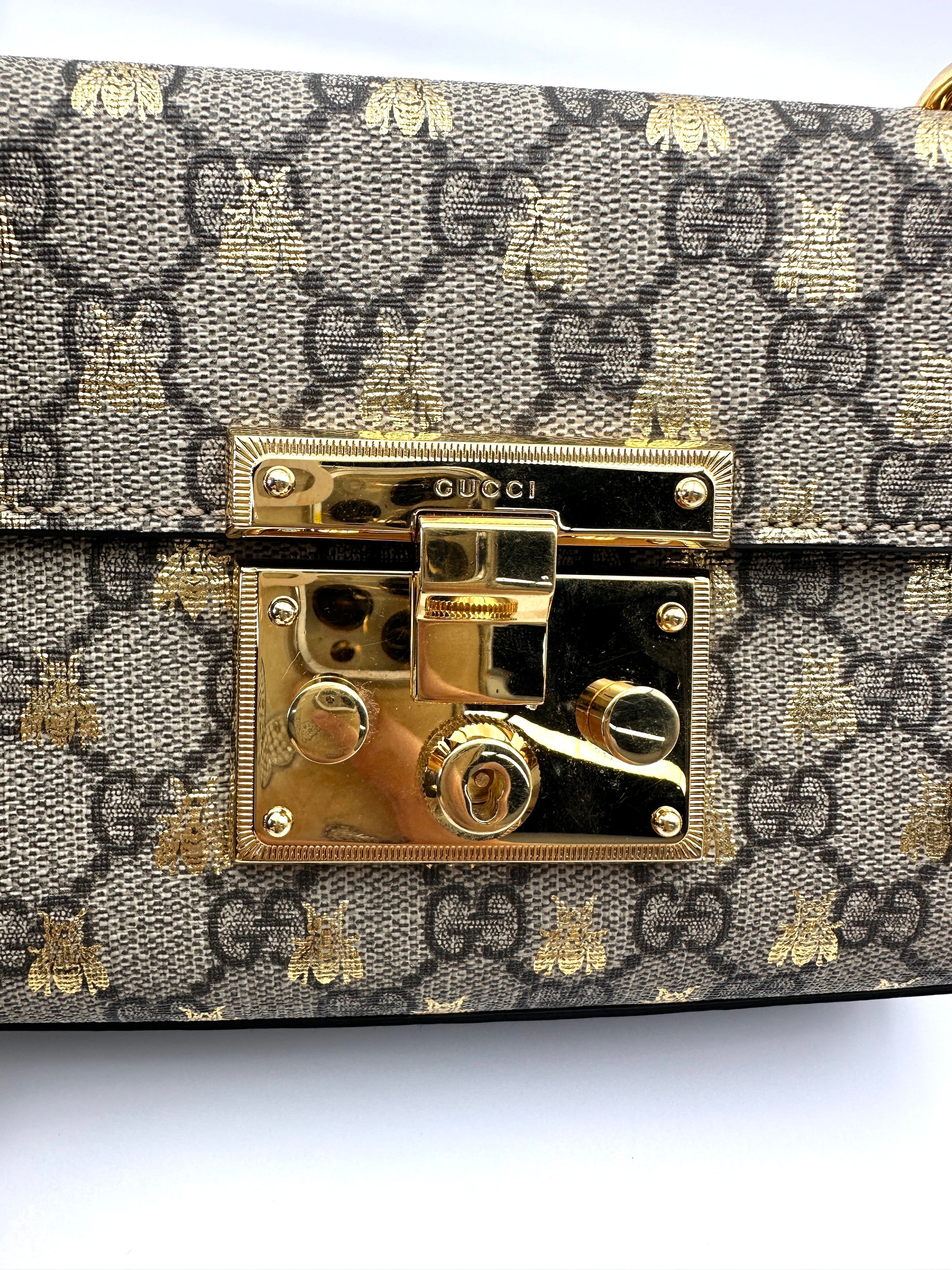 Gucci Padlock Bee Star GG Canvas Leather Shoulder Bag GG991