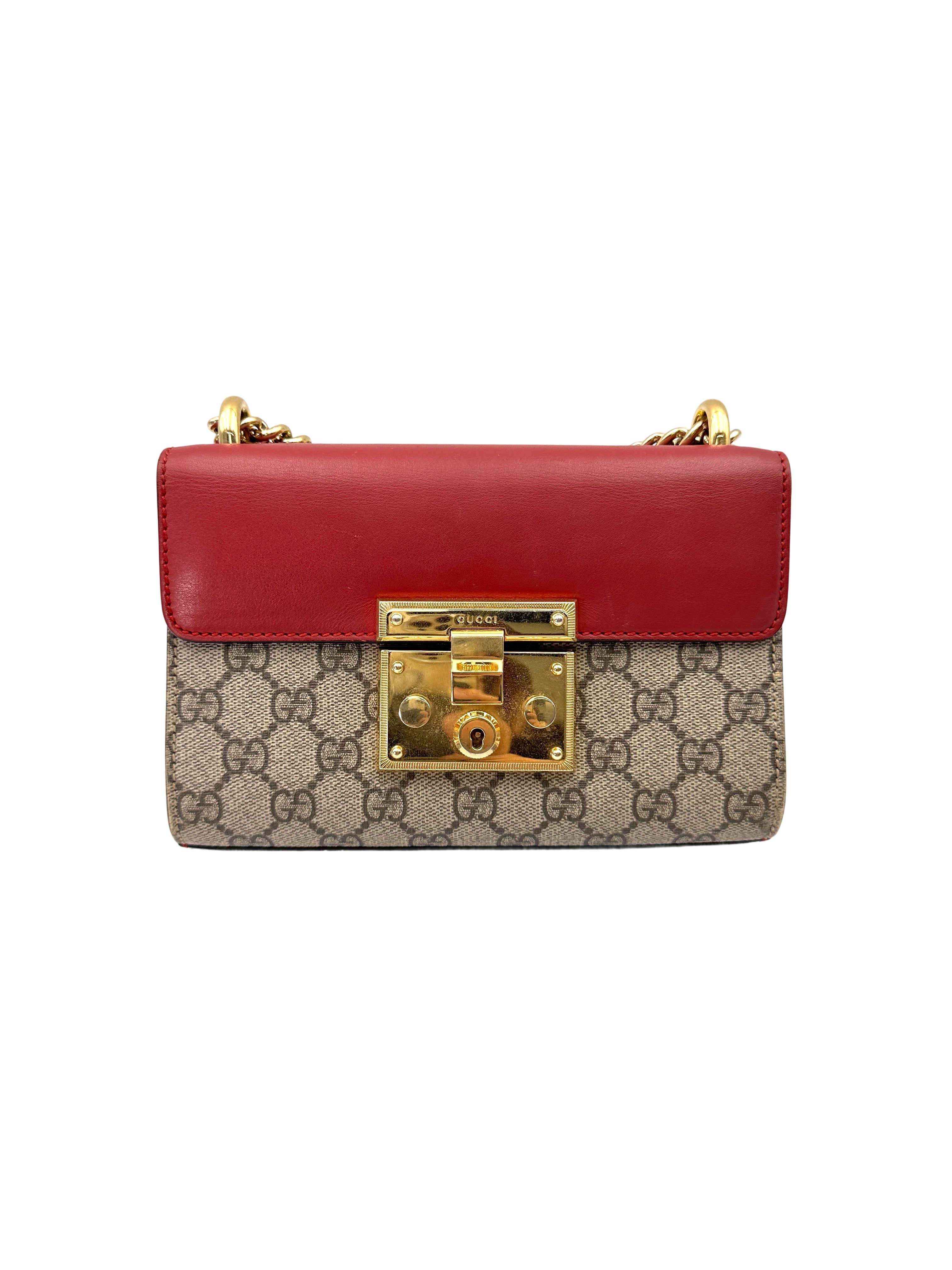 Gucci Padlock GG Canvas & Red Leather Small Size Shoulder Bag GG992