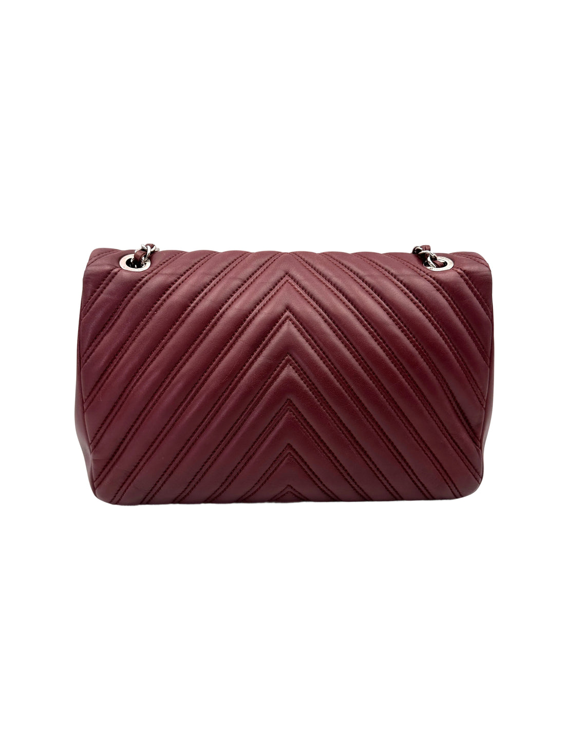 Chanel Classic Flap Red Chevron Quilted Lambskin Shoulder Bag With Silver Buckle(21***54) CC1969
