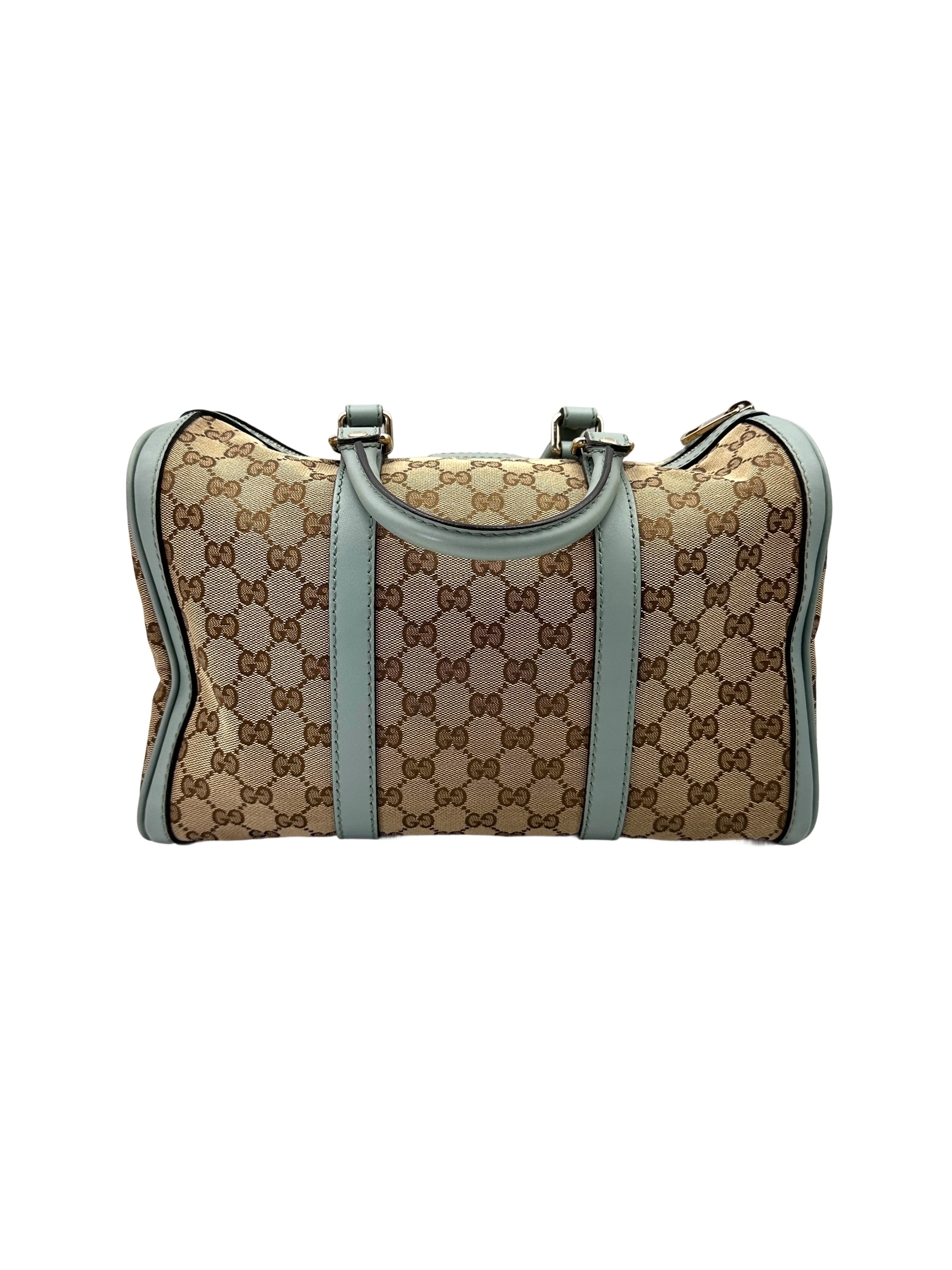 Gucci GG Canvas Boston Bag With Blue Stripe GG999