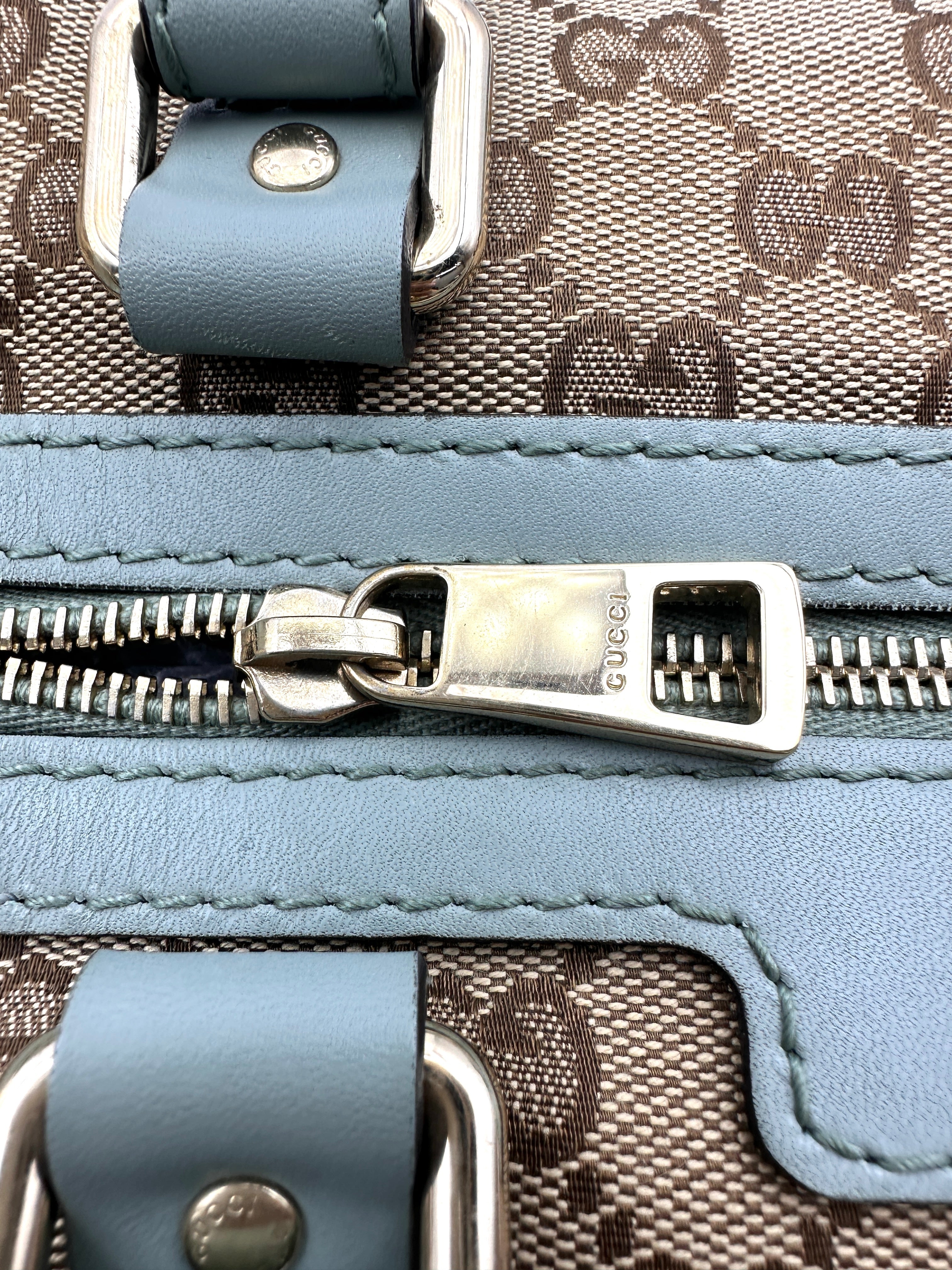Gucci GG Canvas Boston Bag With Blue Stripe GG999