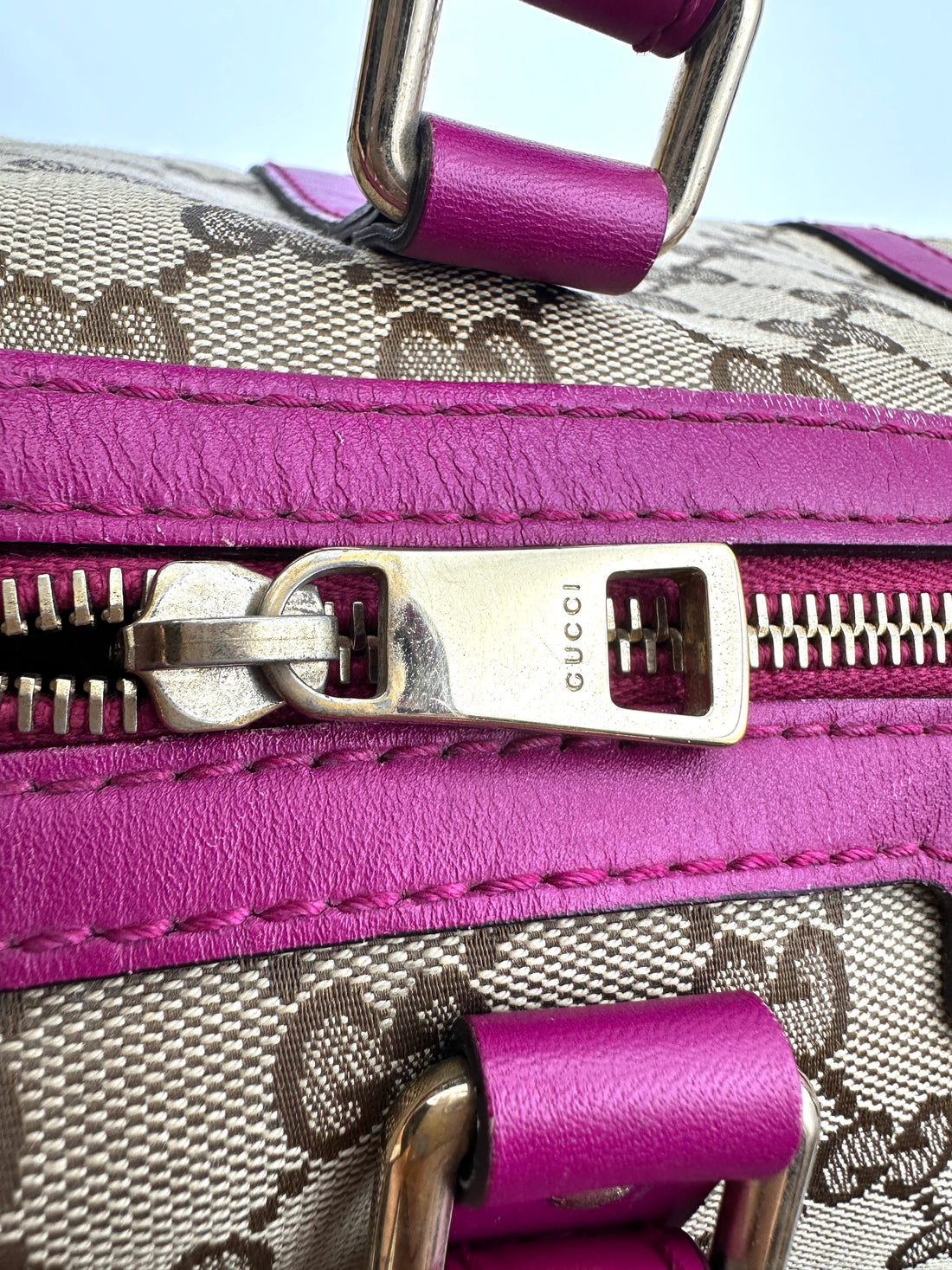 Gucci GG Canvas Boston Bag With Purple Stripe GG997