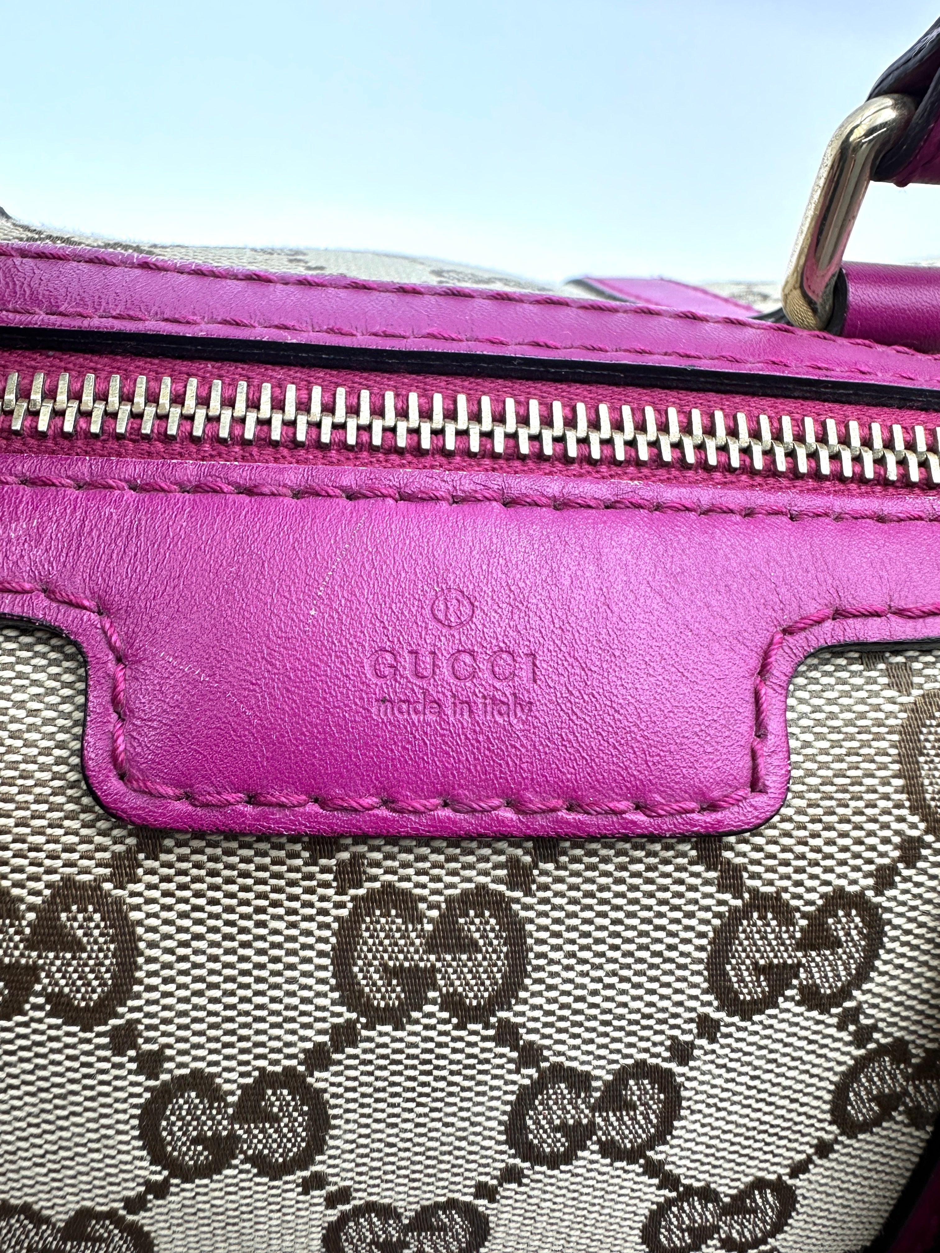 Gucci GG Canvas Boston Bag With Purple Stripe GG997