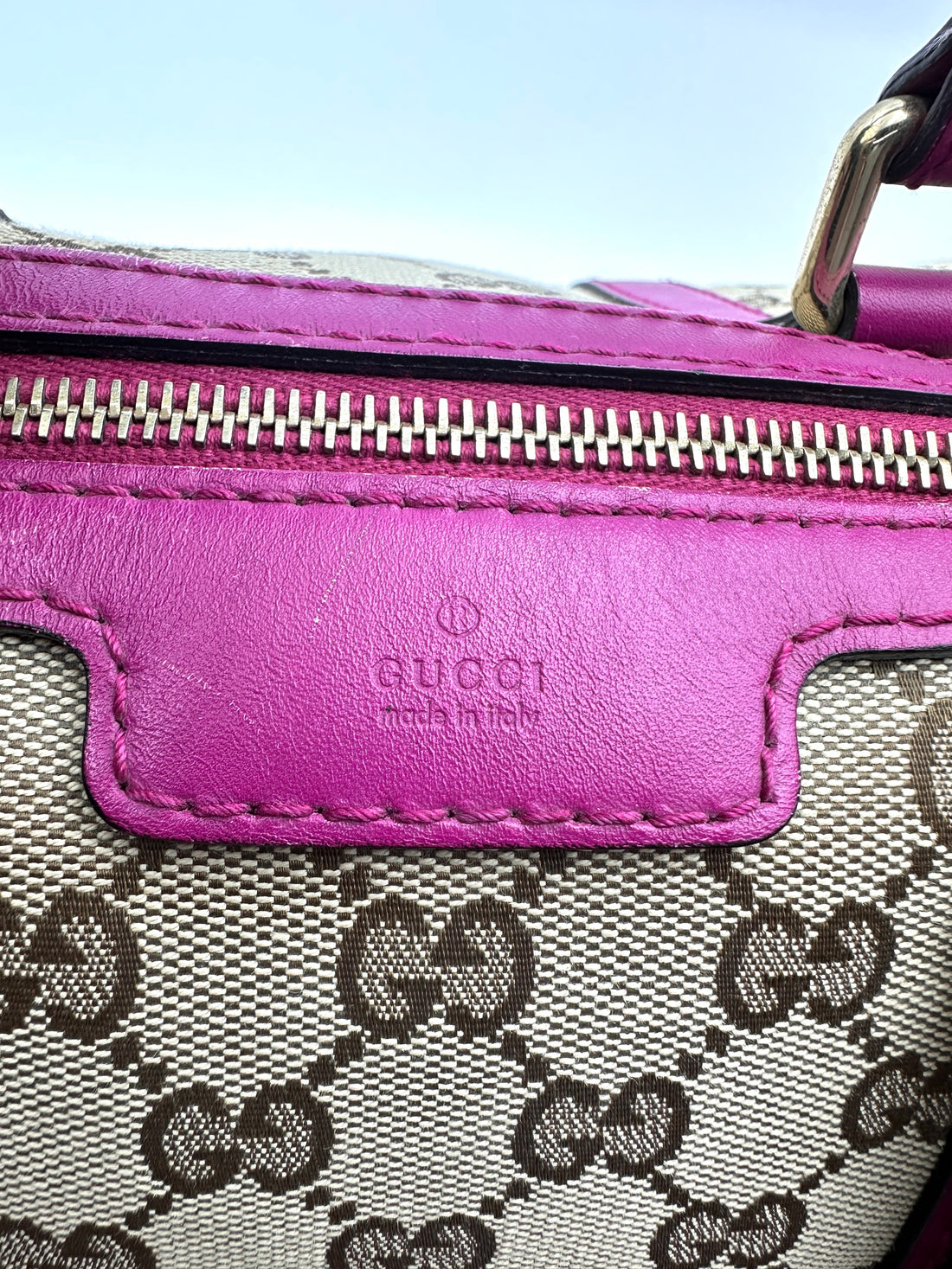 Gucci GG Canvas Boston Bag With Purple Stripe GG997