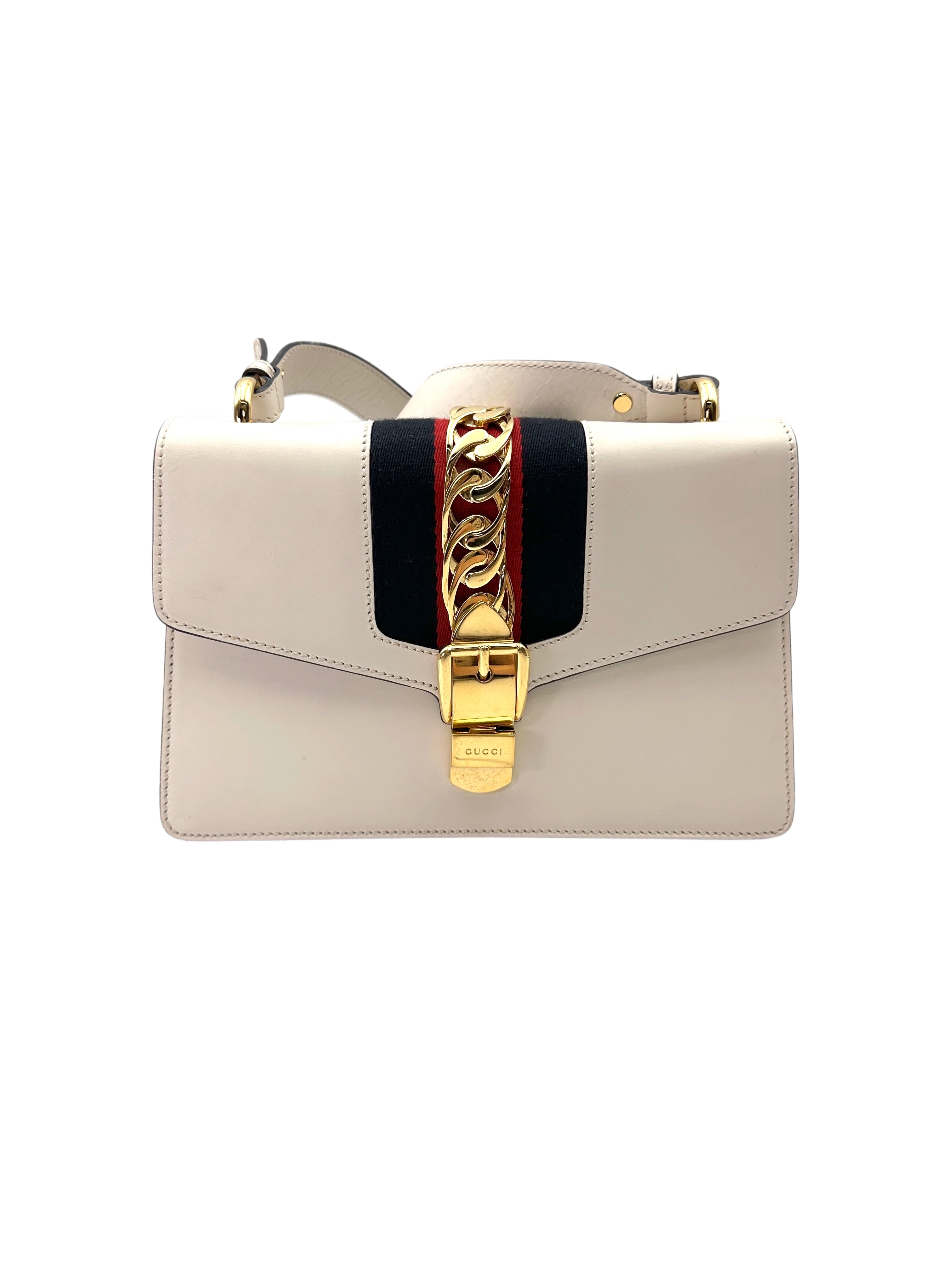 Gucci Sylvie White Leather Medium Size Shoulder Bag GG1004