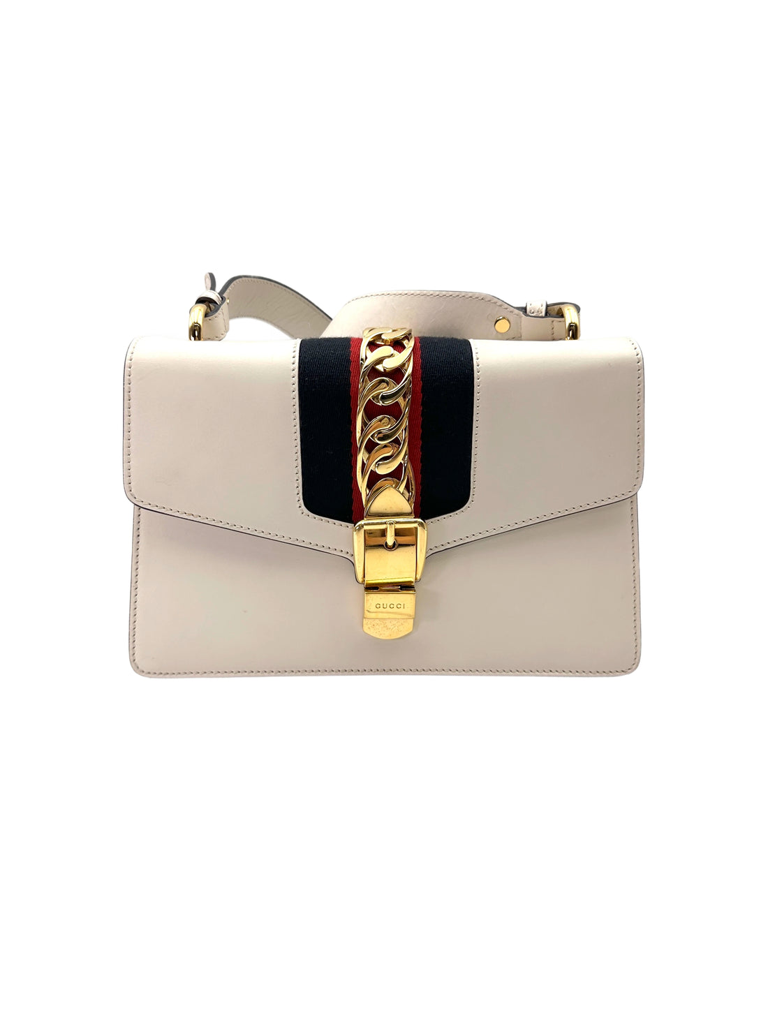 Gucci Sylvie White Leather Medium Size Shoulder Bag GG1004