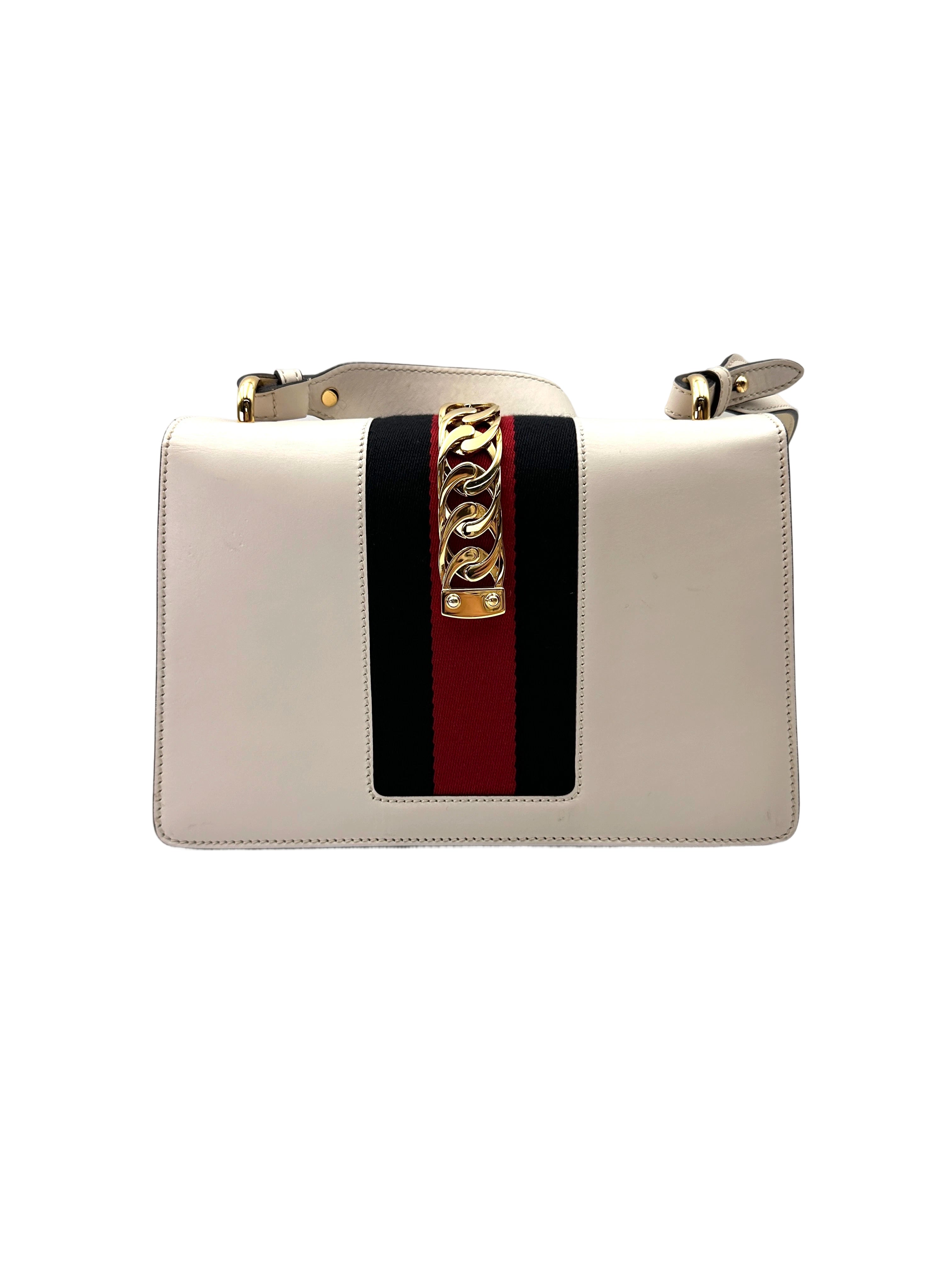Gucci Sylvie White Leather Medium Size Shoulder Bag GG1004