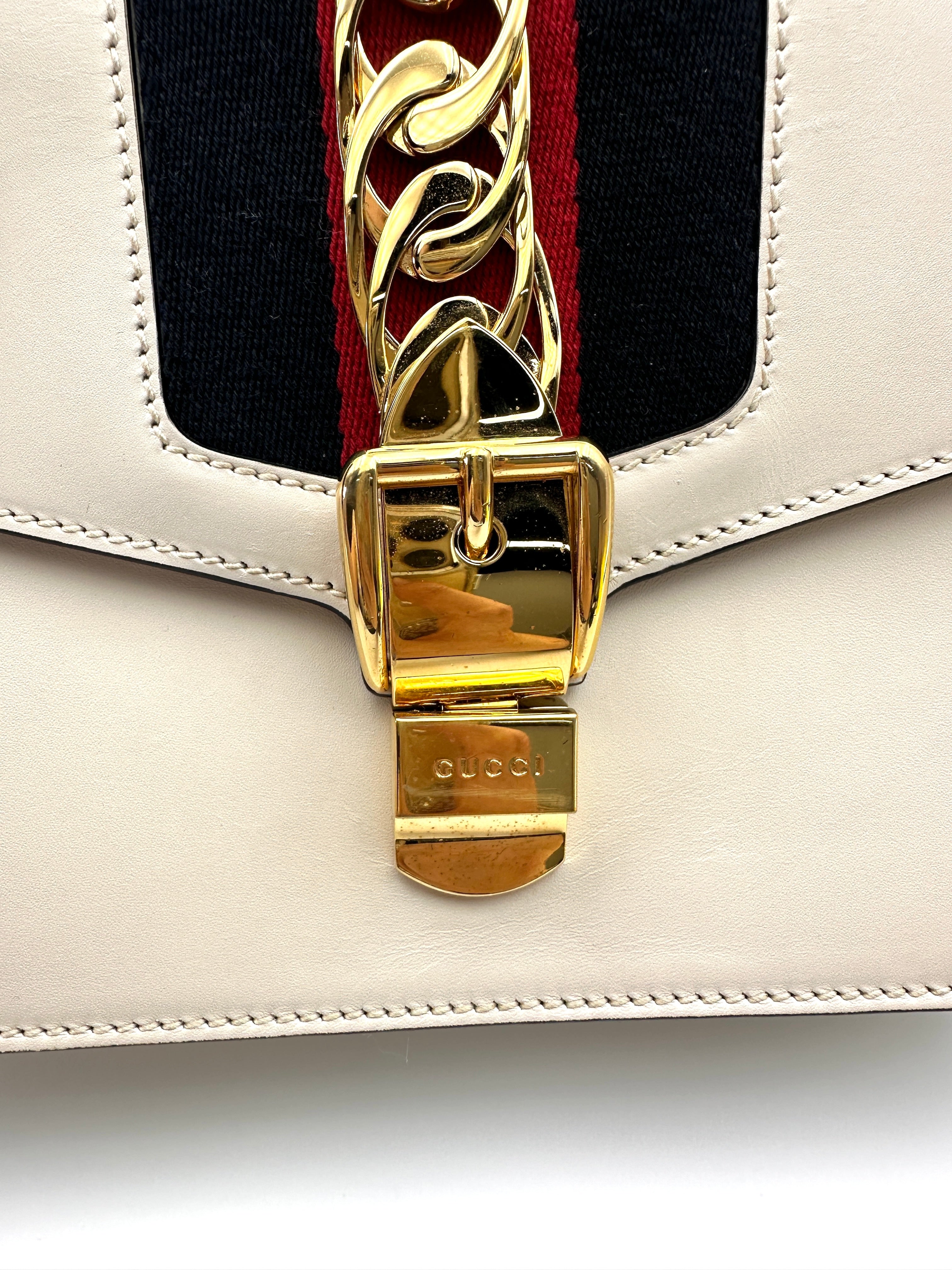 Gucci Sylvie White Leather Medium Size Shoulder Bag GG1004