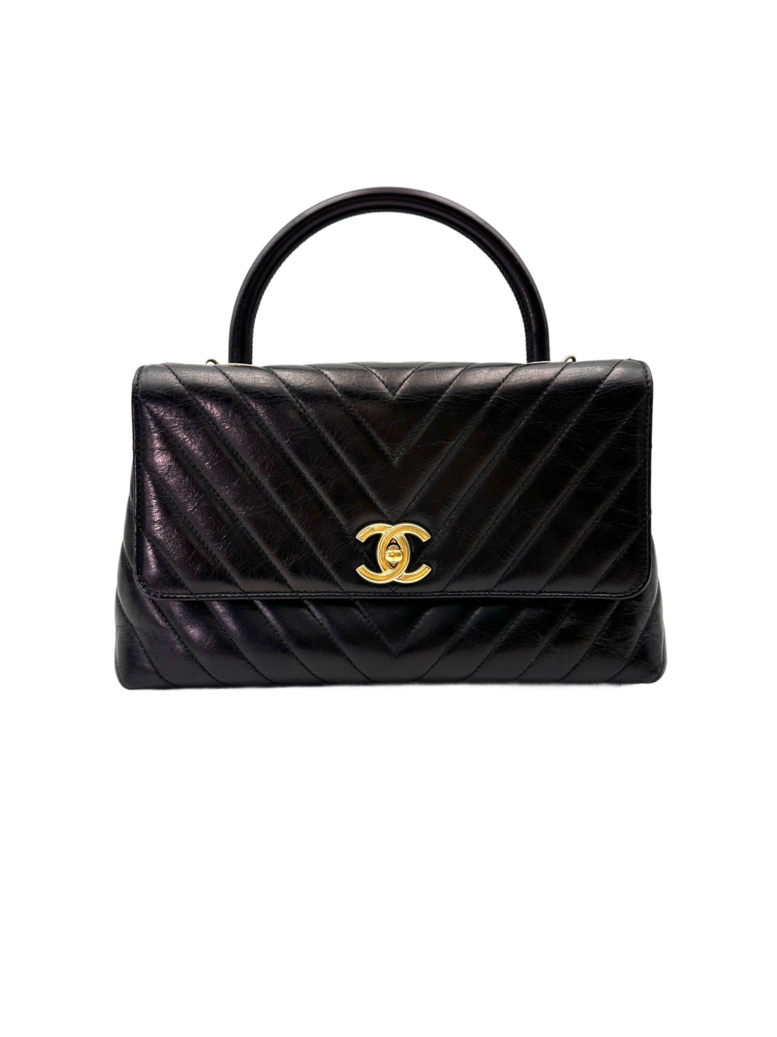 Chanel CoCo Handle Black Chevron Quilted Calfskin Medium Size Shoulder Bag(24***19) CC1970