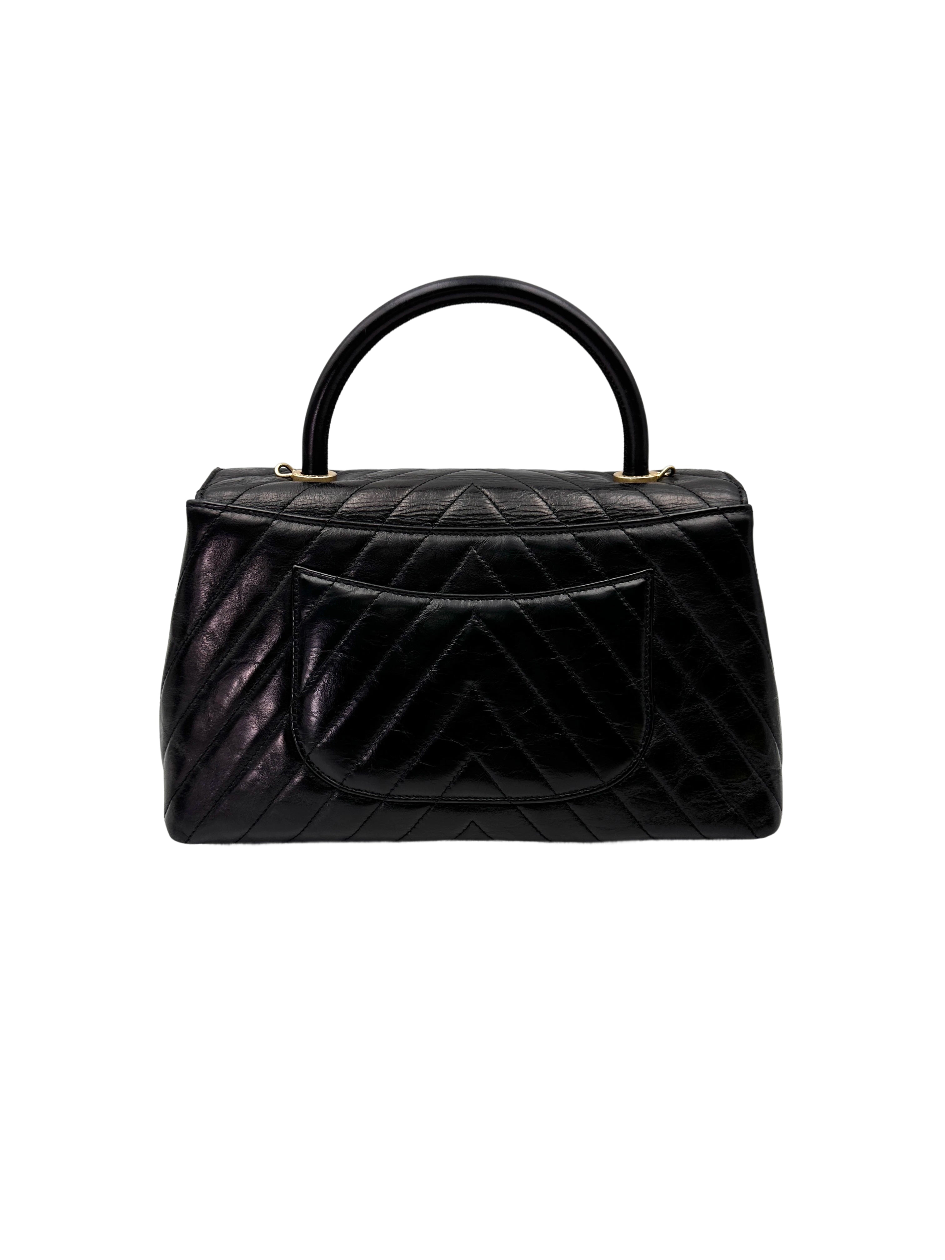 Chanel CoCo Handle Black Chevron Quilted Calfskin Medium Size Shoulder Bag(24***19) CC1970