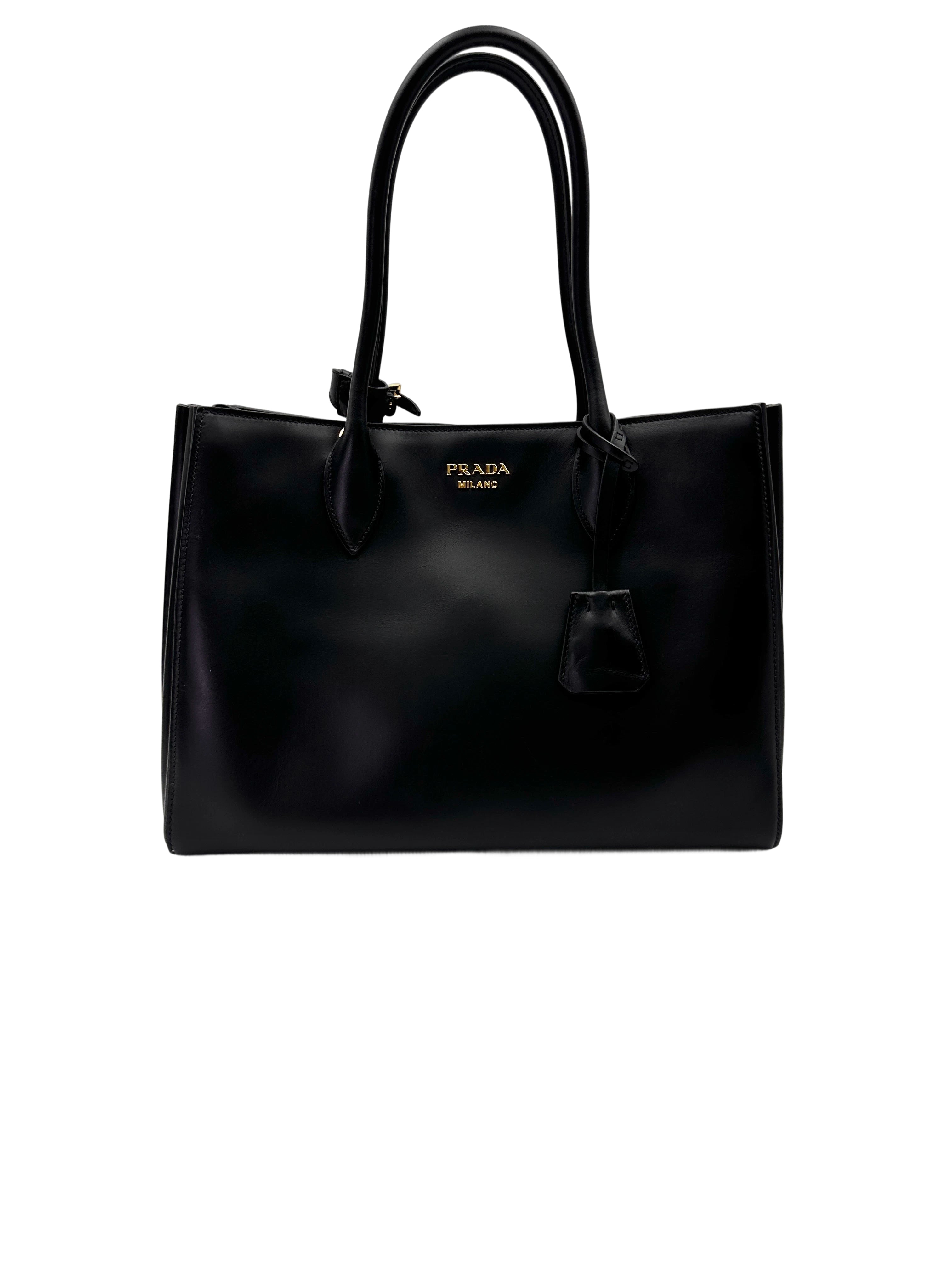 Prada Bibliotheque Black Leather Handle Bag PR345