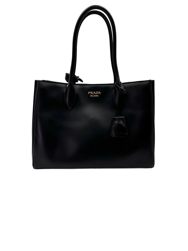 Prada Bibliotheque Black Leather Handle Bag PR345