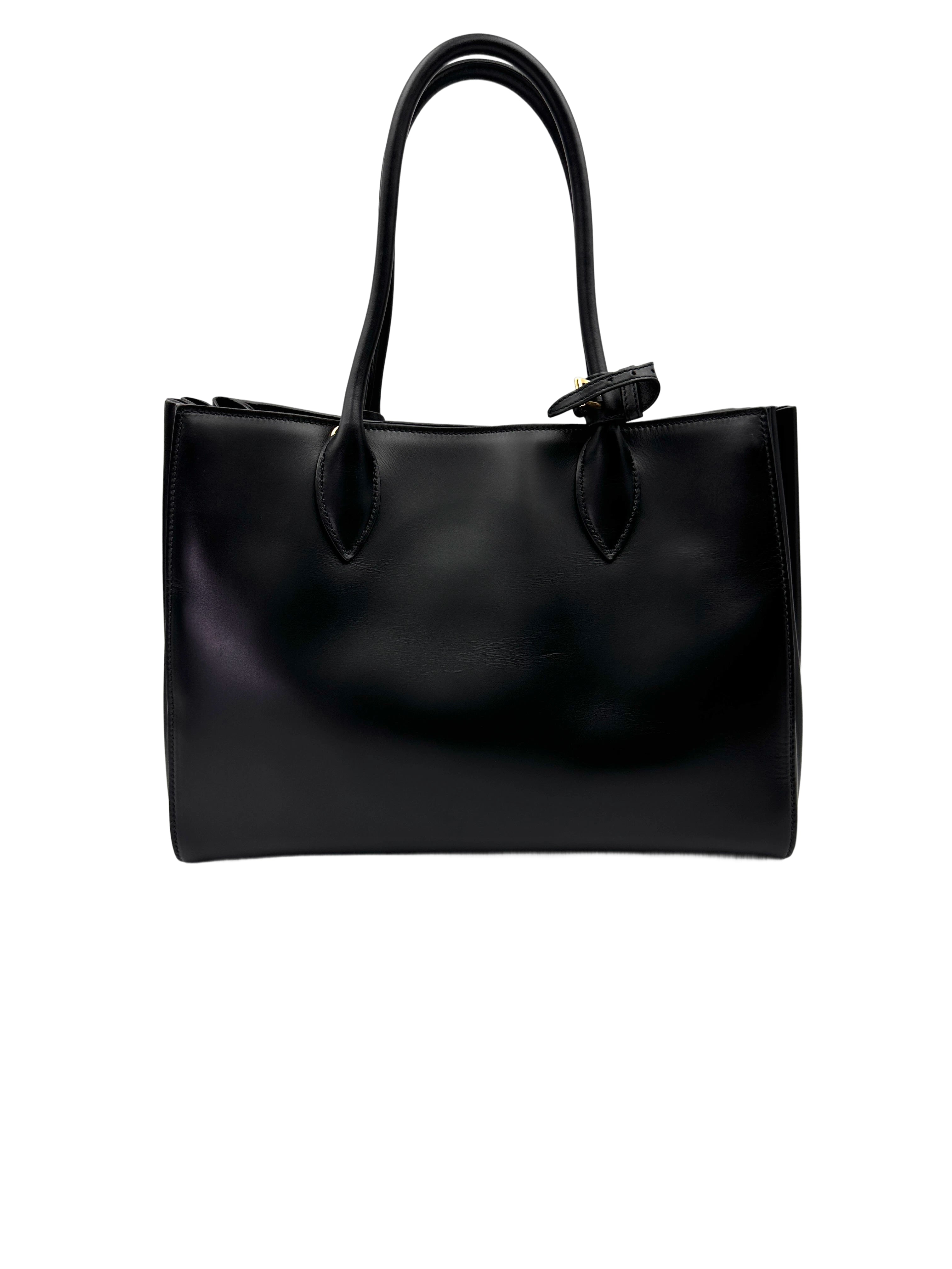 Prada Bibliotheque Black Leather Handle Bag PR345