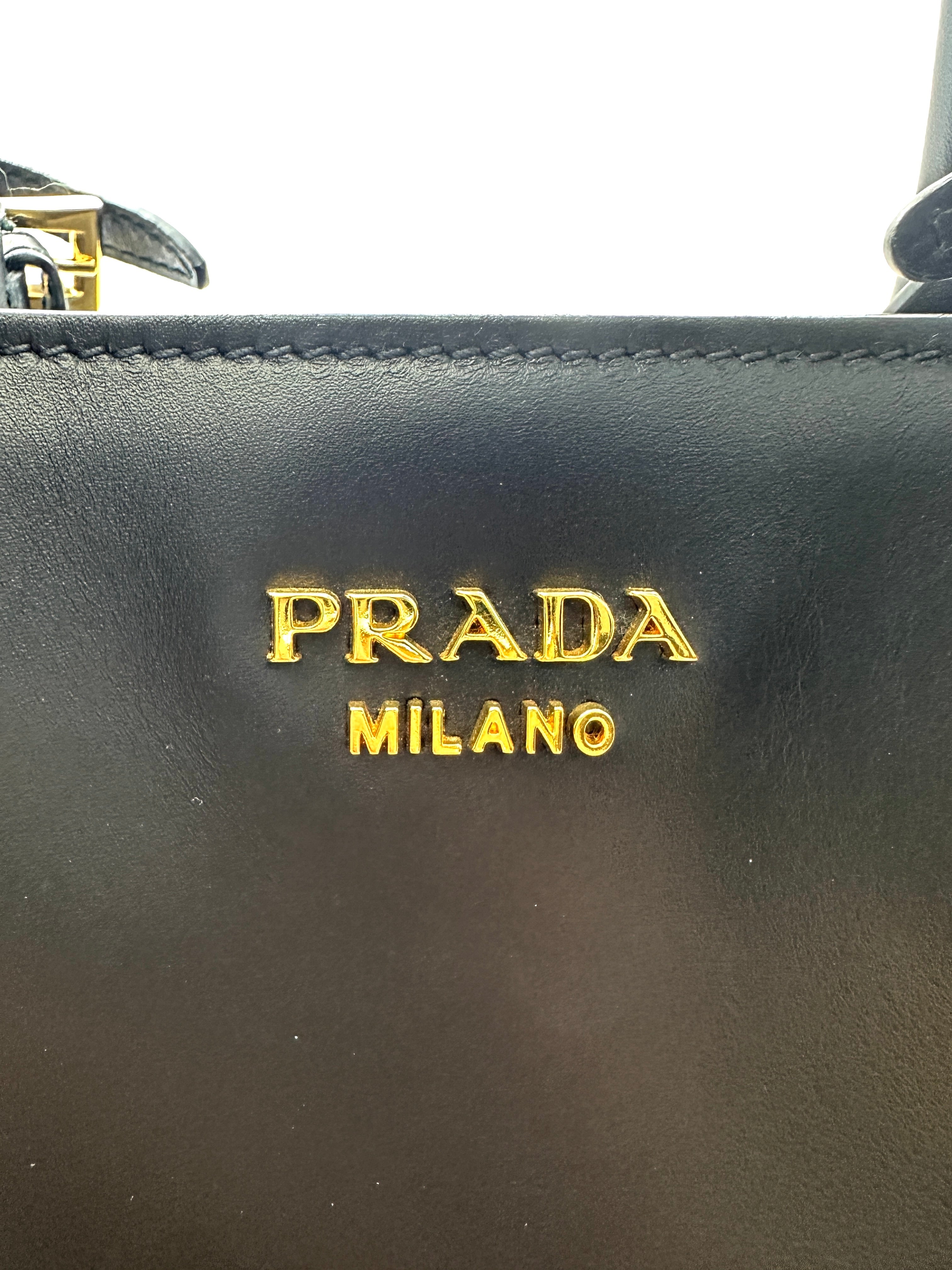 Prada Bibliotheque Black Leather Handle Bag PR345