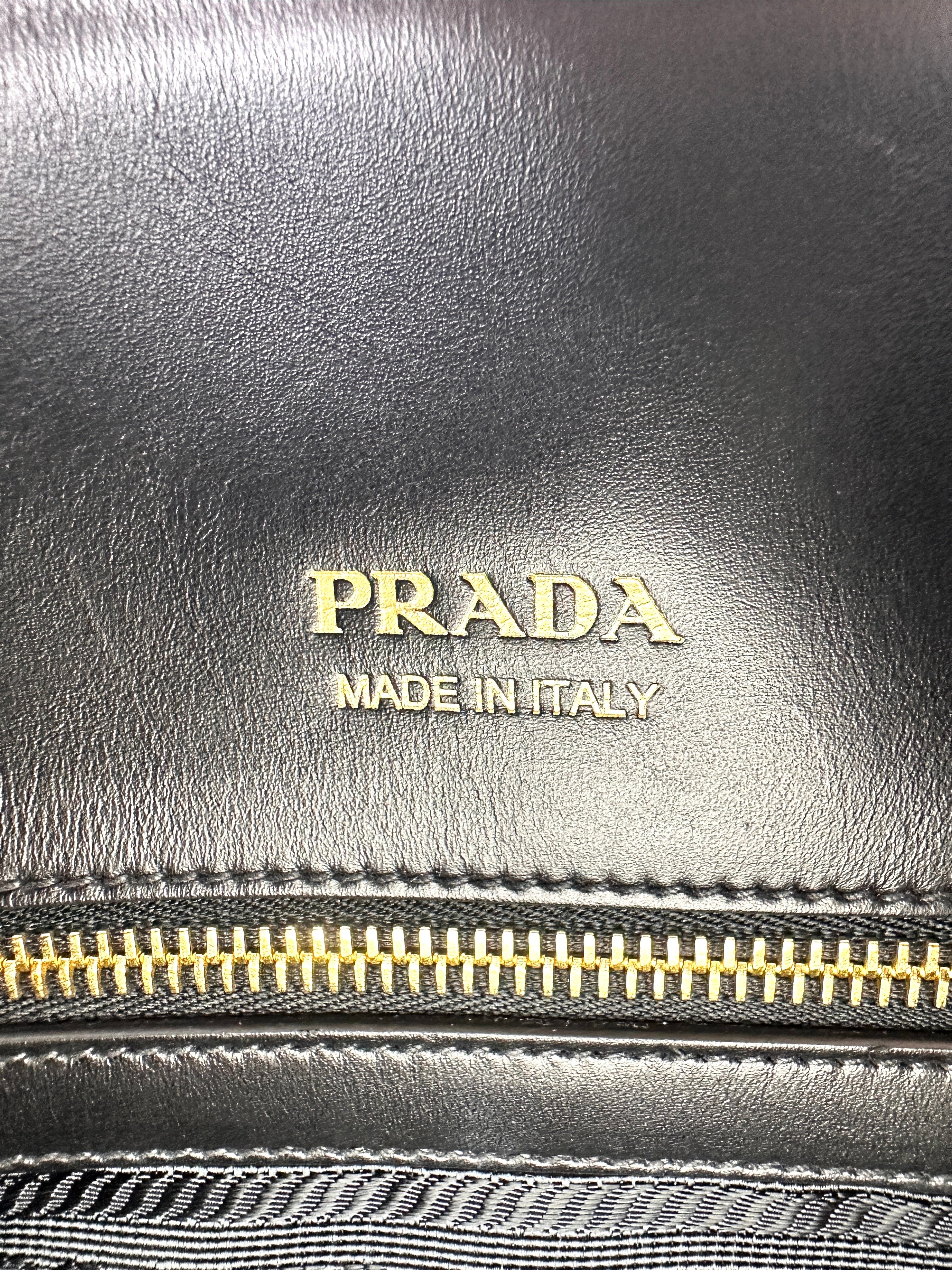 Prada Bibliotheque Black Leather Handle Bag PR345