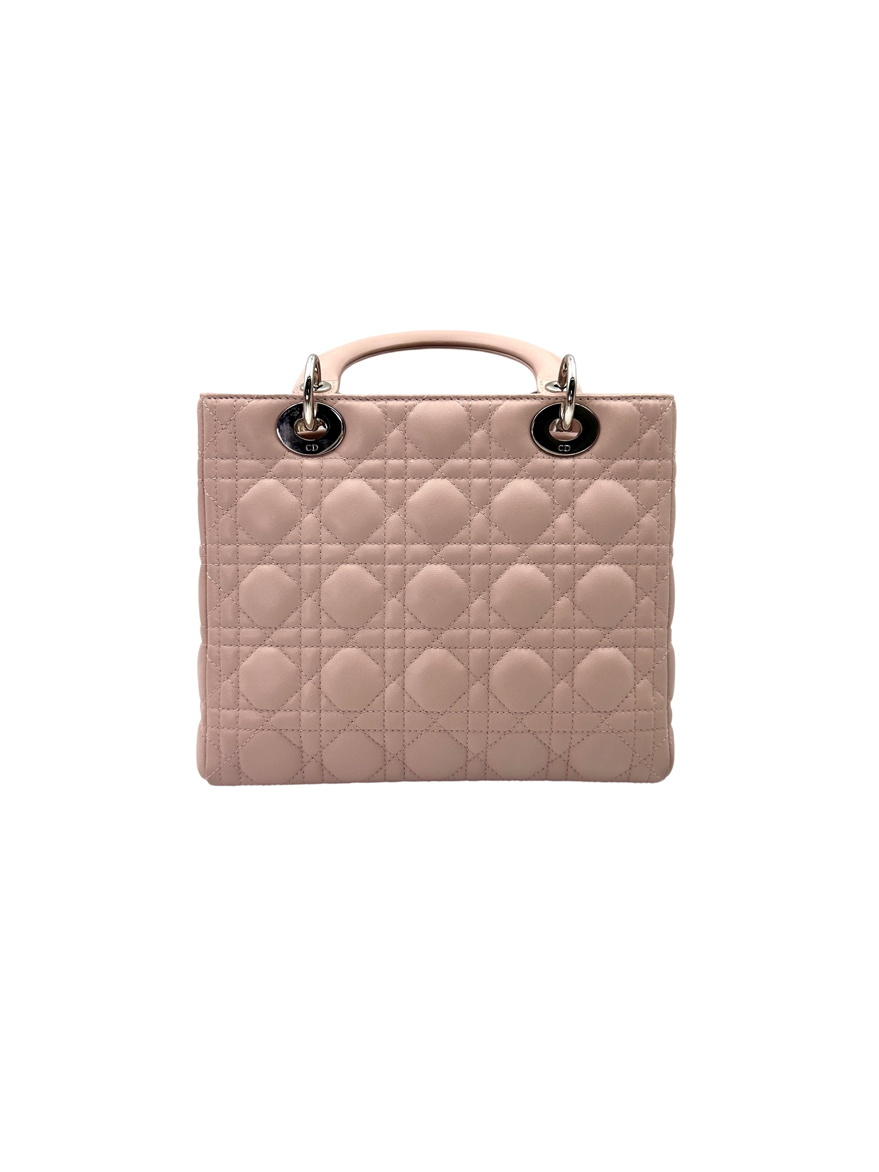 Christian Dior Lady Dior Pink Cannage Lambskin Handle Bag With Silver Charms DR736