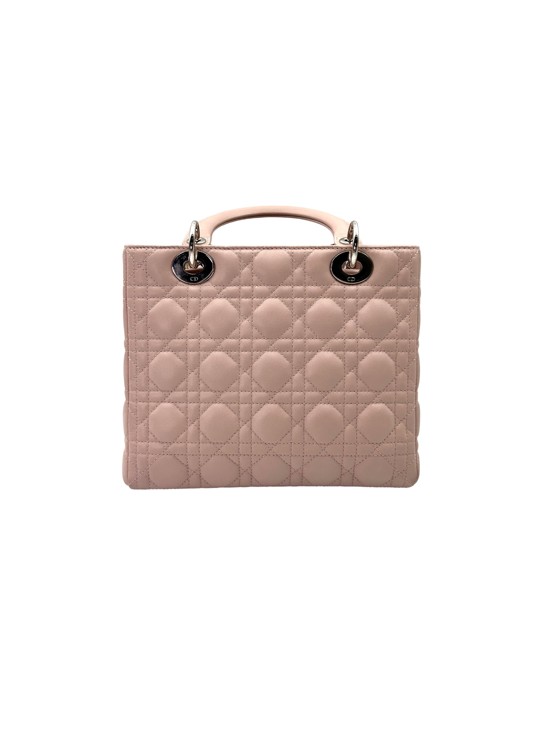 Christian Dior Lady Dior Pink Cannage Lambskin Handle Bag With Silver Charms DR736