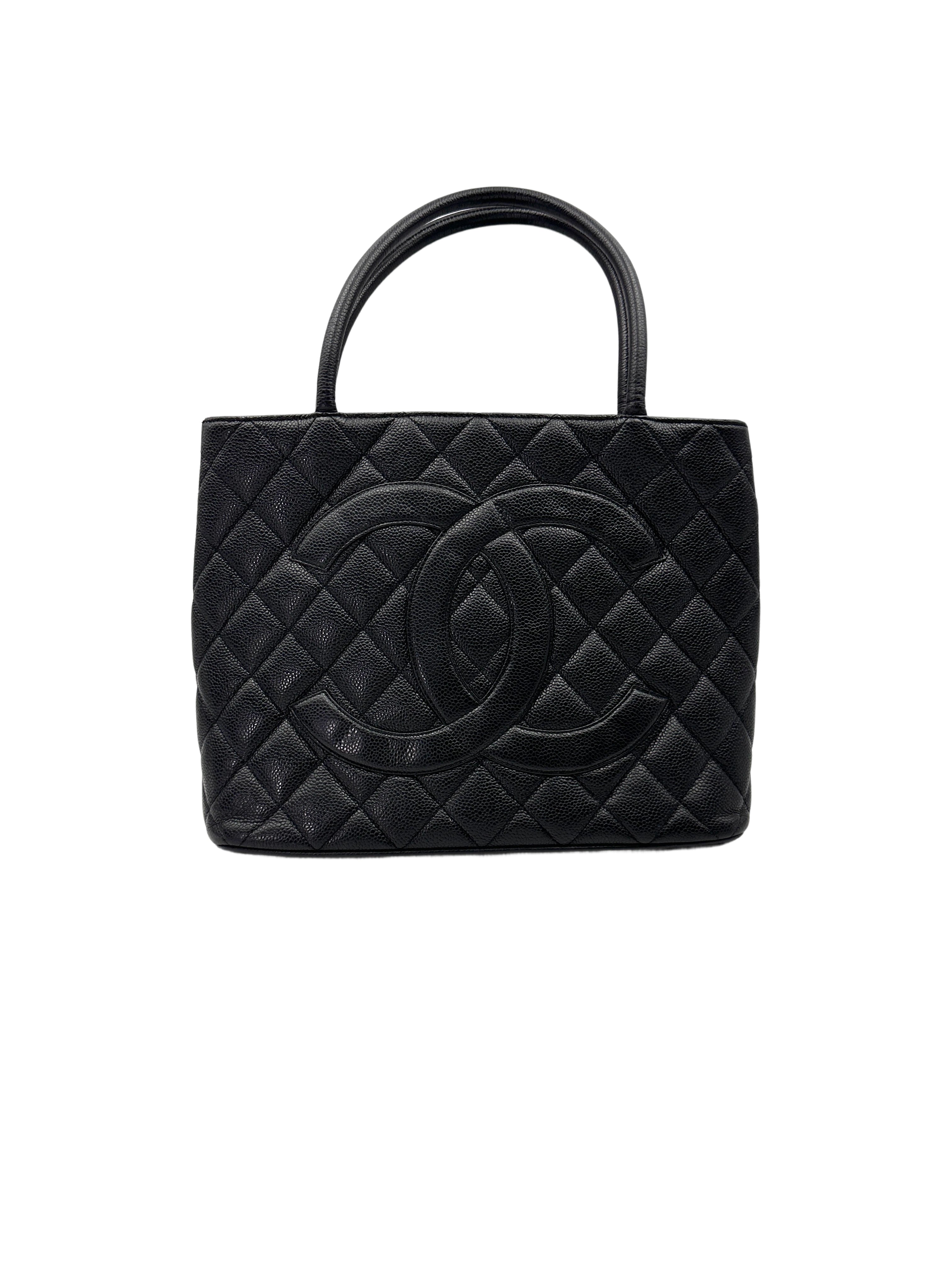 Chanel Medallion Black Quilted Leather Tote Handle Bag(62***96) CC1971