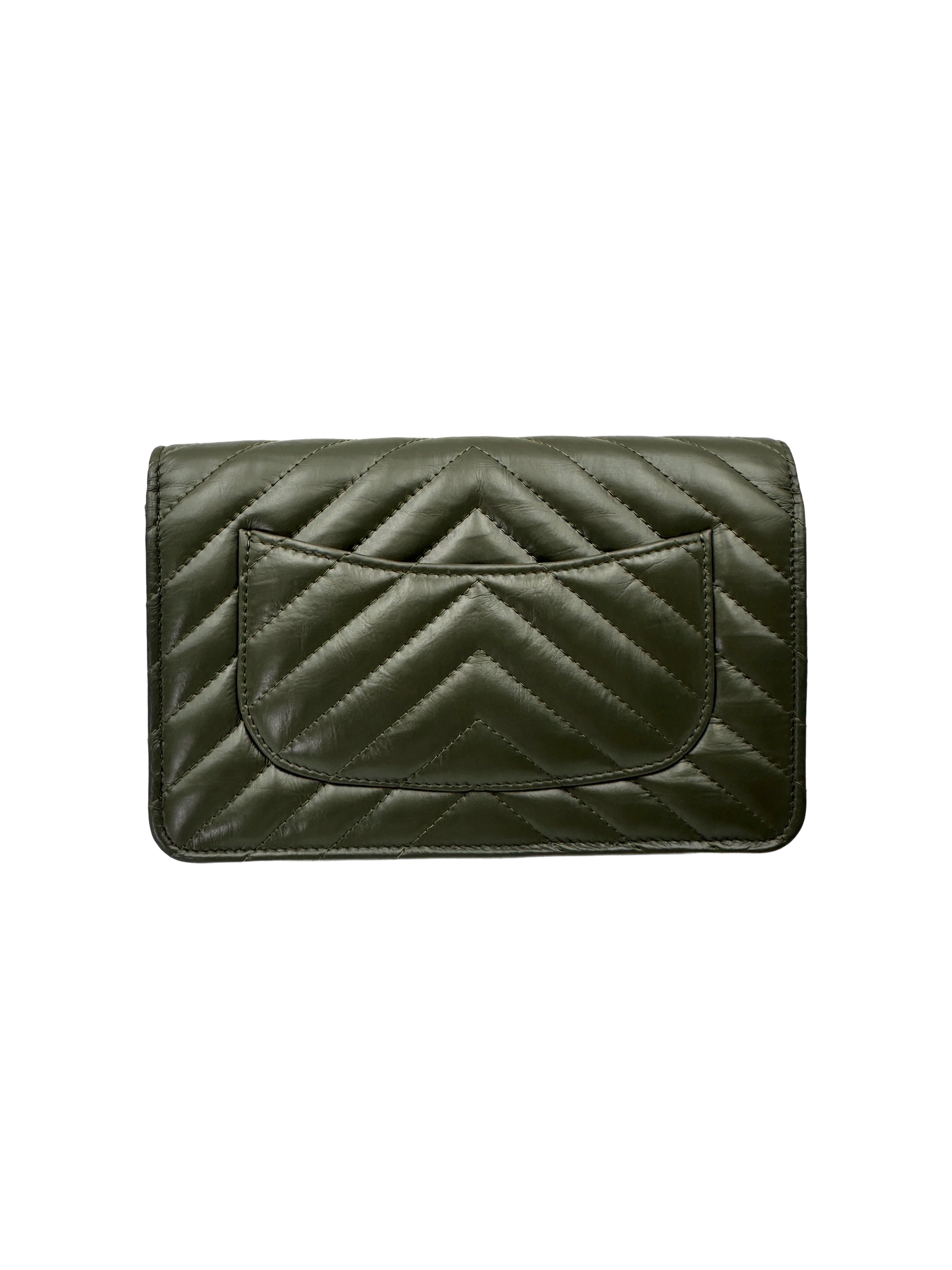Chanel 2.55 Reissue Green Quilted Leather Wallet On Chain(PX***1J) CC1972