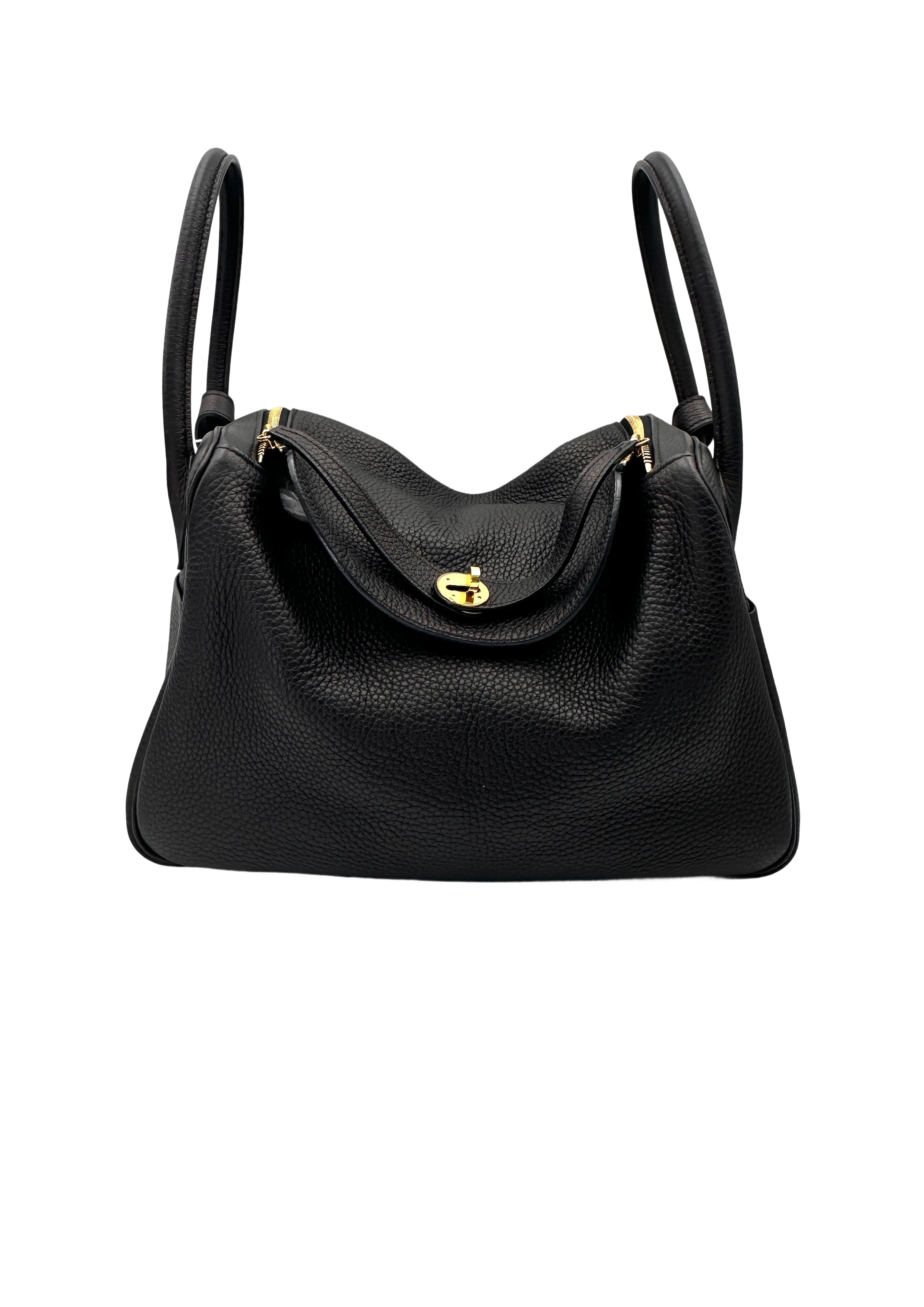 Hermes Lindy34 Black Leather Handle Bag IRIS222