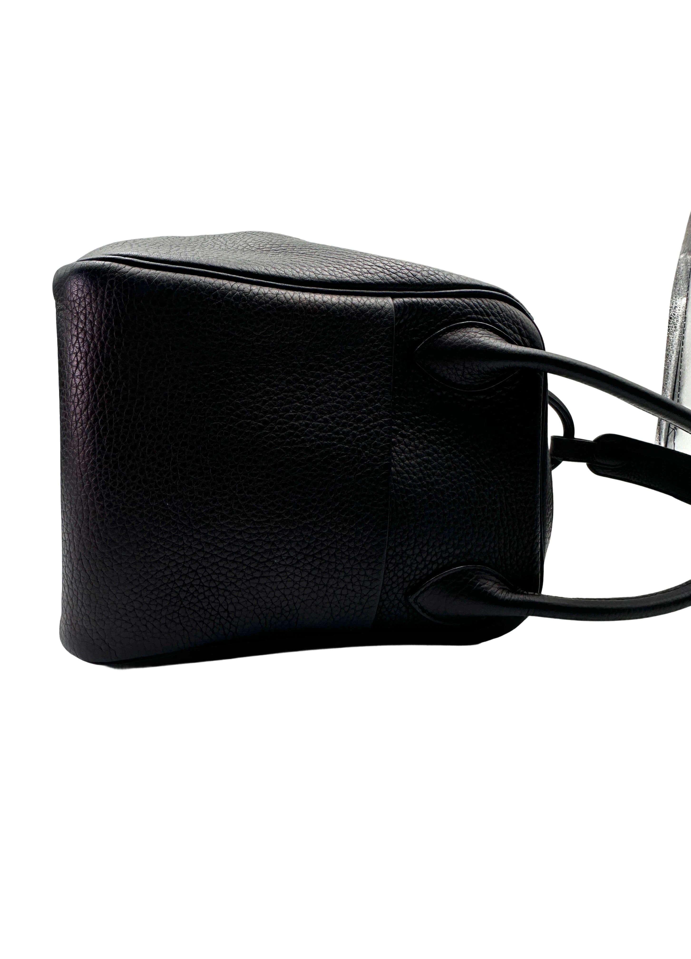 Hermes Lindy34 Black Leather Handle Bag IRIS222