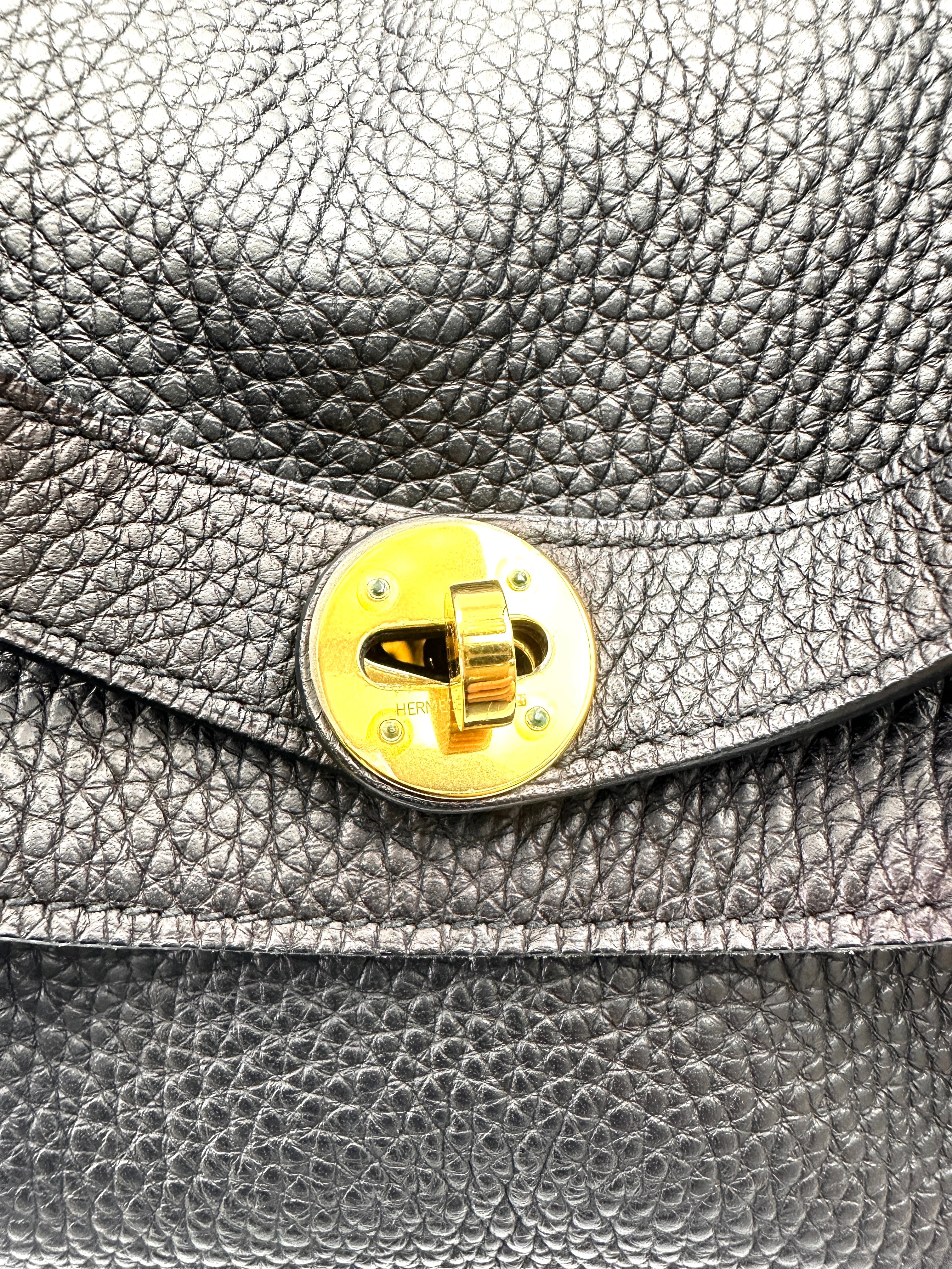 Hermes Lindy34 Black Leather Handle Bag IRIS222