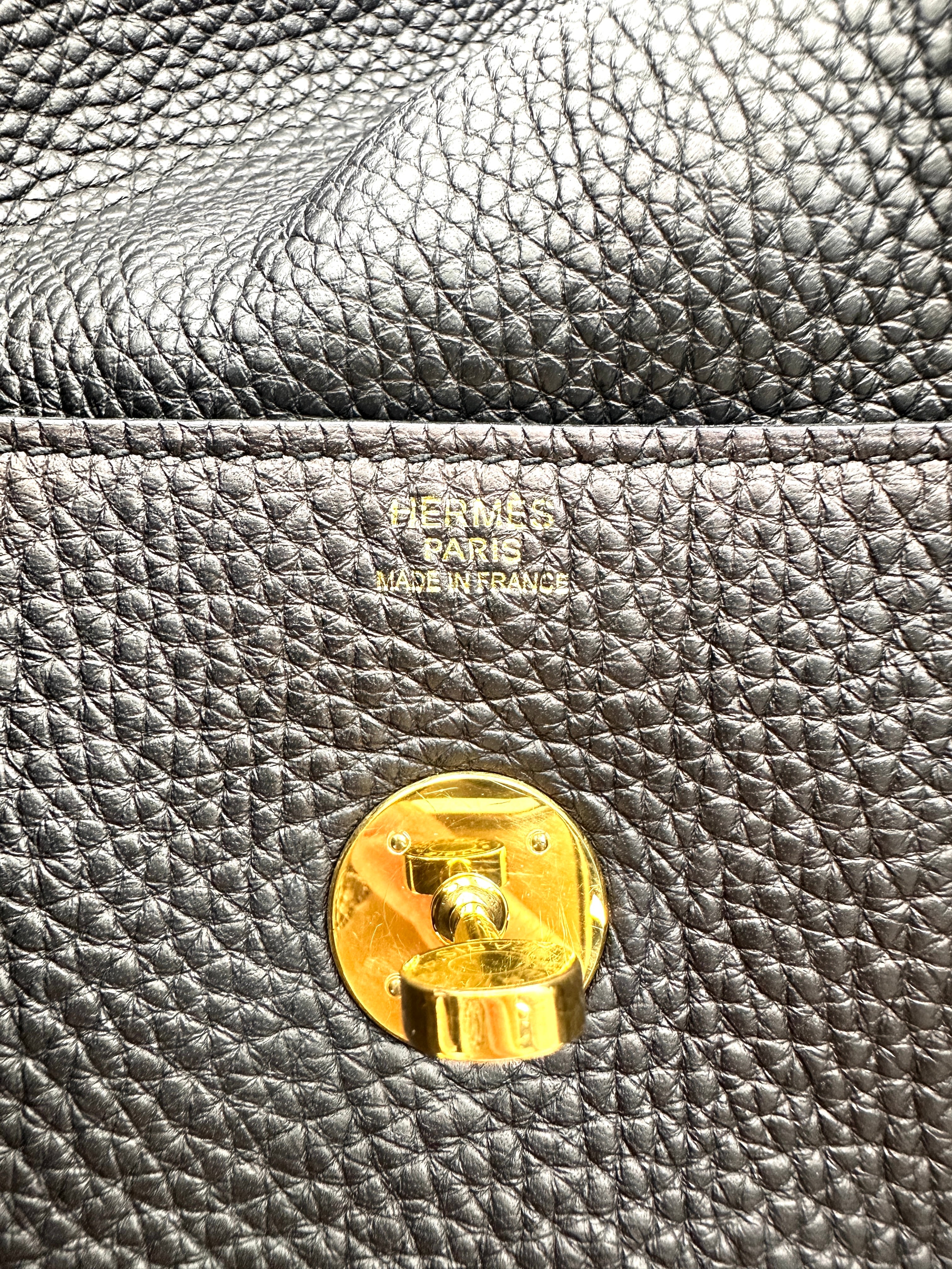 Hermes Lindy34 Black Leather Handle Bag IRIS222