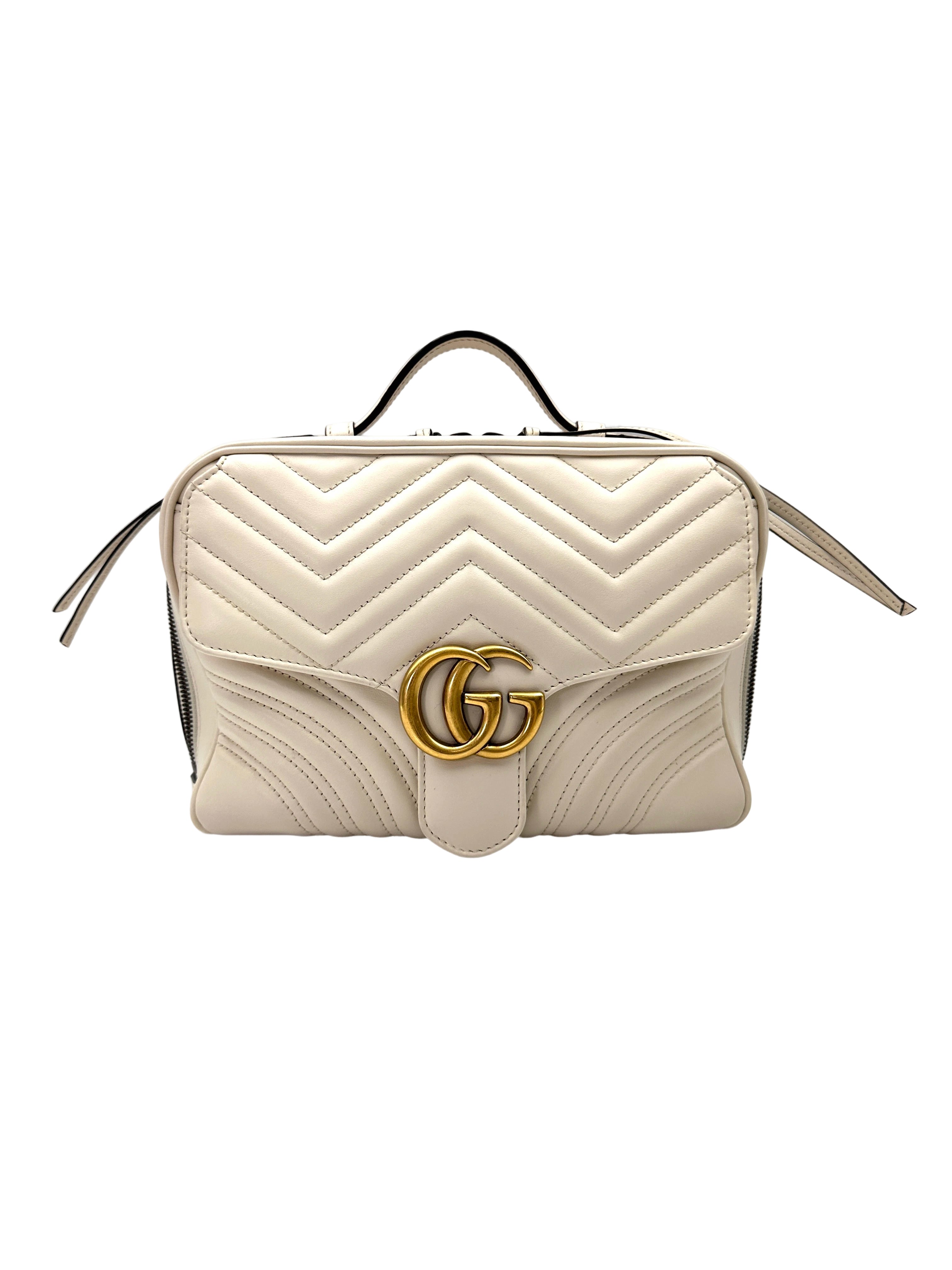 Gucci GG Marmont White Matelasse Leather Top Handle Bag GG1008