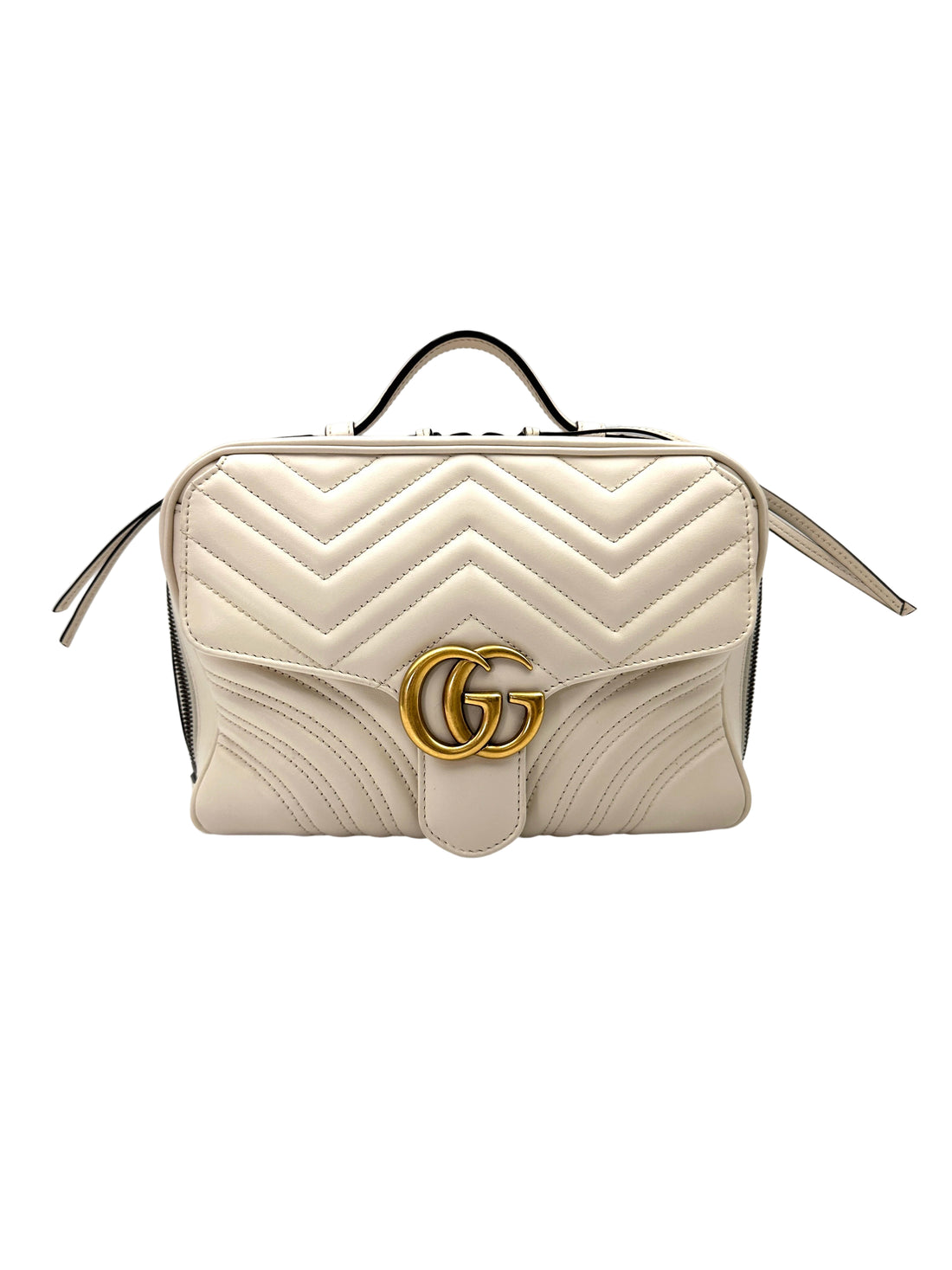 Gucci GG Marmont White Matelasse Leather Top Handle Bag GG1008