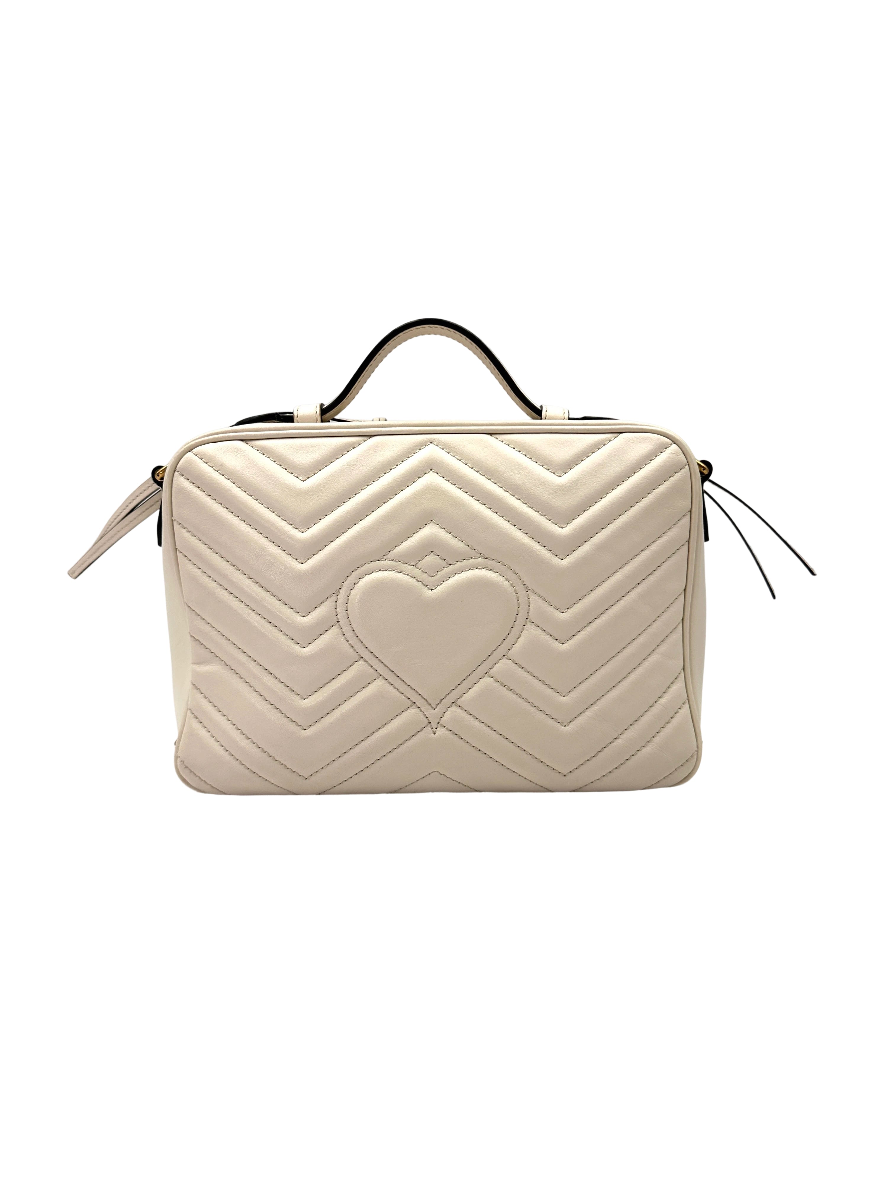 Gucci GG Marmont White Matelasse Leather Top Handle Bag GG1008