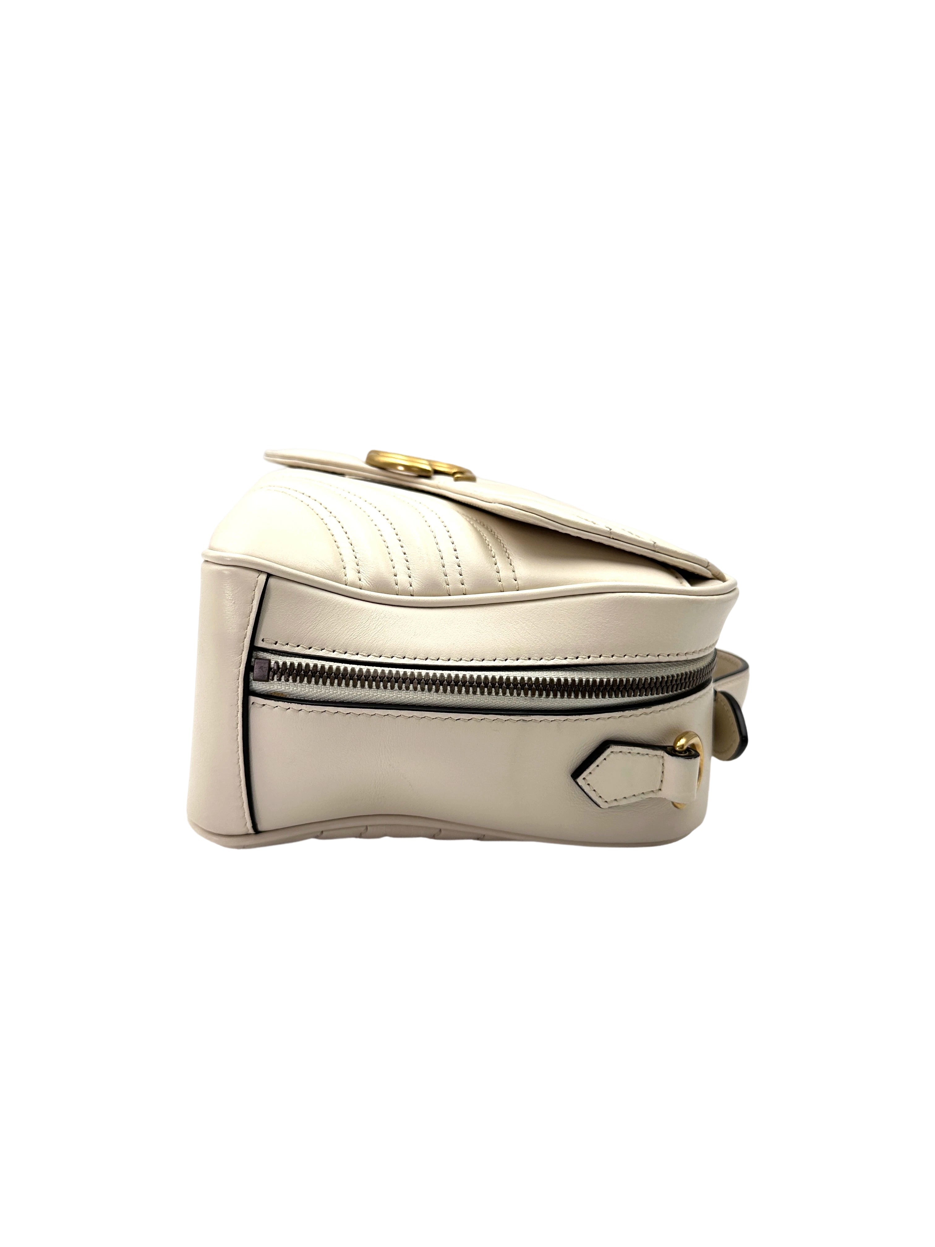 Gucci GG Marmont White Matelasse Leather Top Handle Bag GG1008